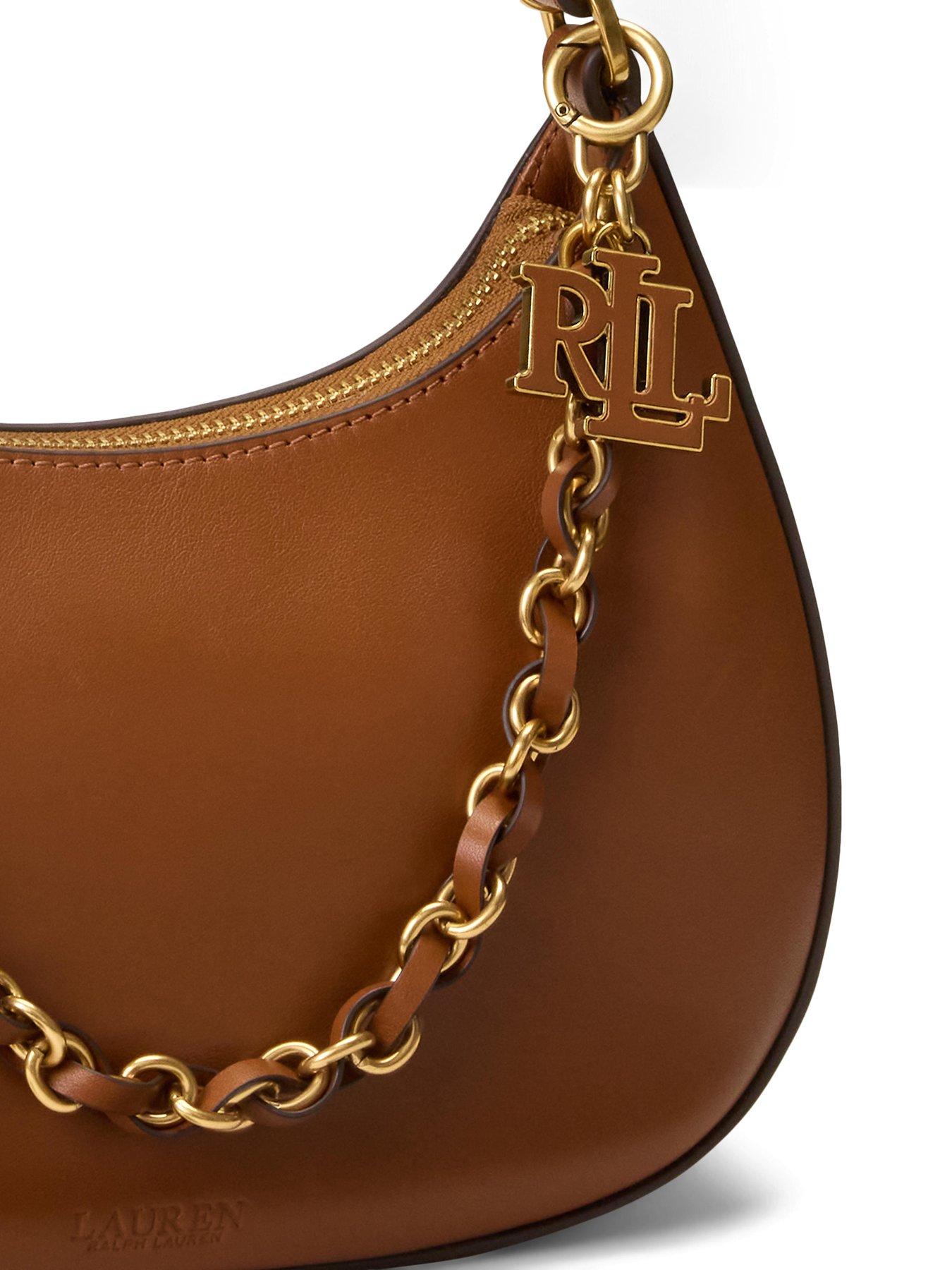 Image 6 of 6 of Lauren by Ralph Lauren Womens Marcy Leather Curved Zip Shoulder Bag - Beige