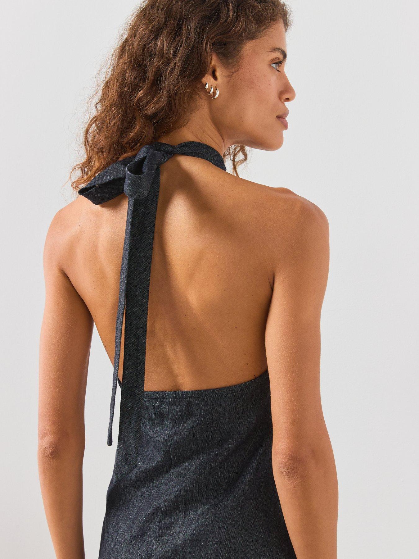 Image 6 of 6 of Mango Halter Denim Dress - Blue