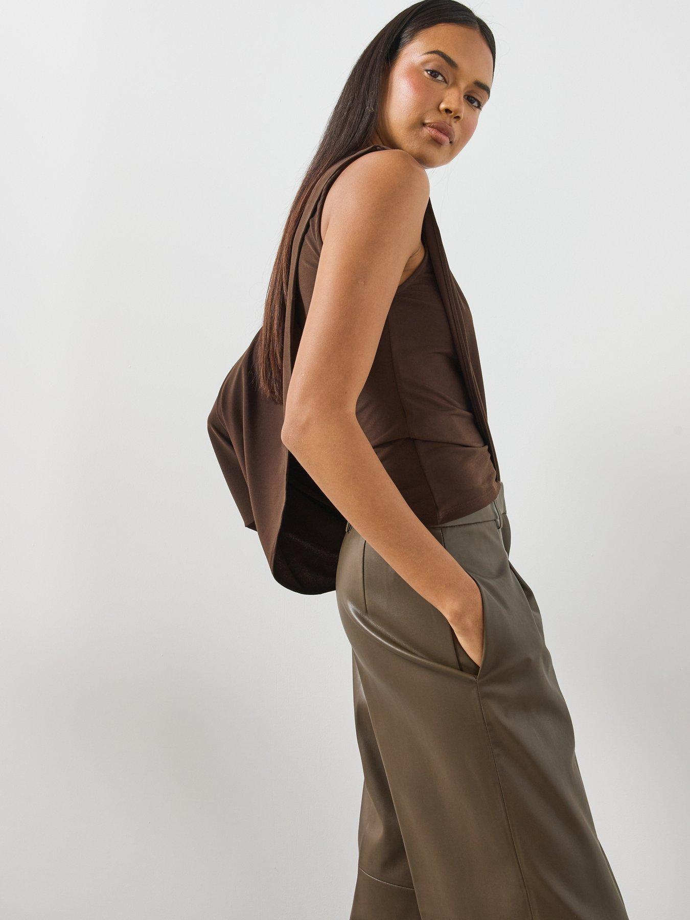 Image 2 of 6 of Mango Ruffled Asymmetrical Blouse - Brown