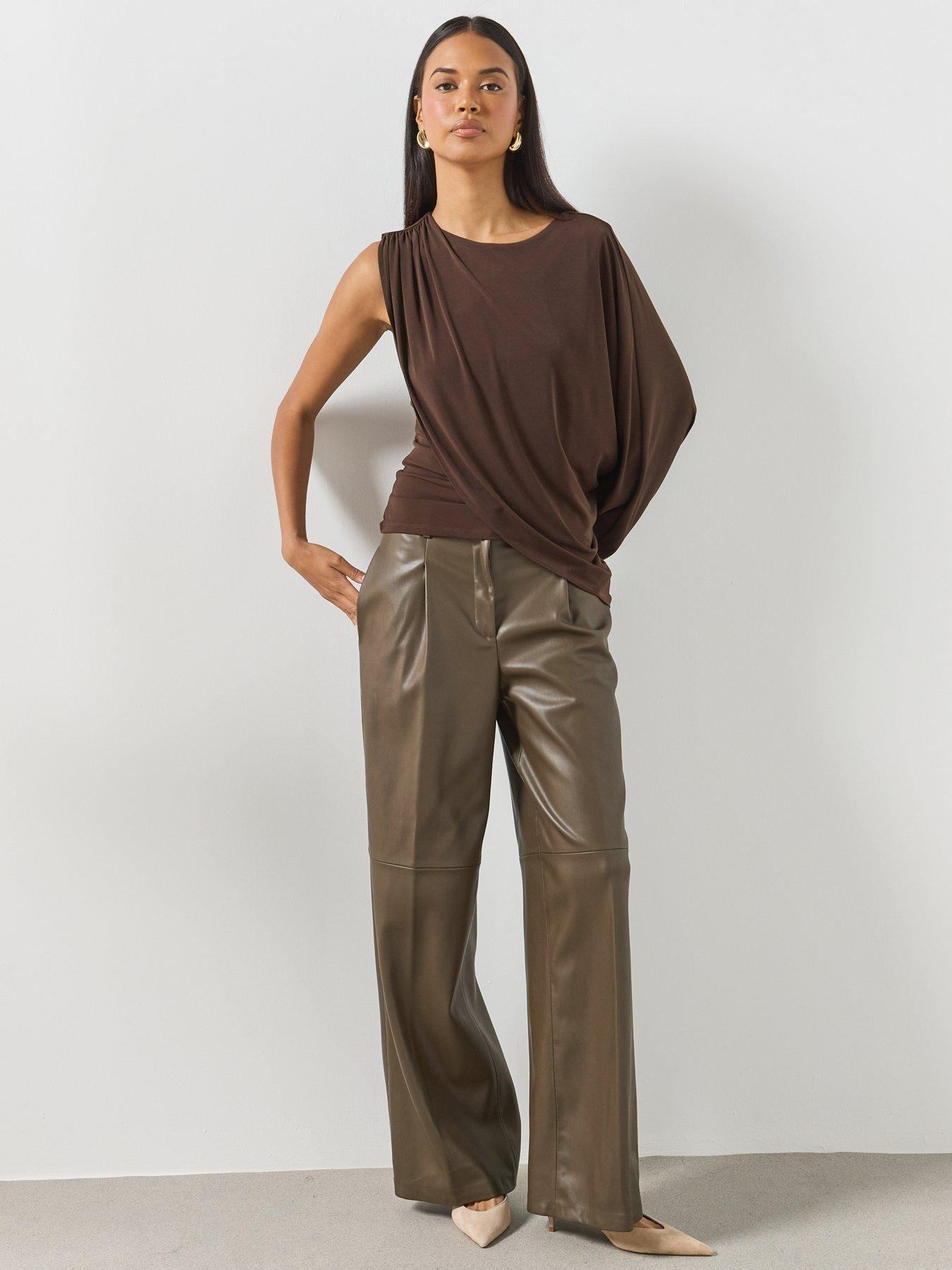 Image 3 of 6 of Mango Ruffled Asymmetrical Blouse - Brown
