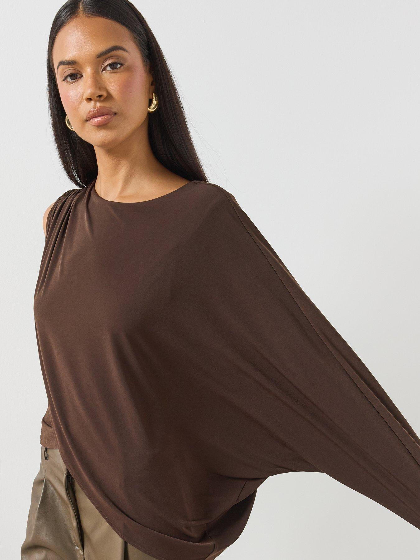 Image 4 of 6 of Mango Ruffled Asymmetrical Blouse - Brown