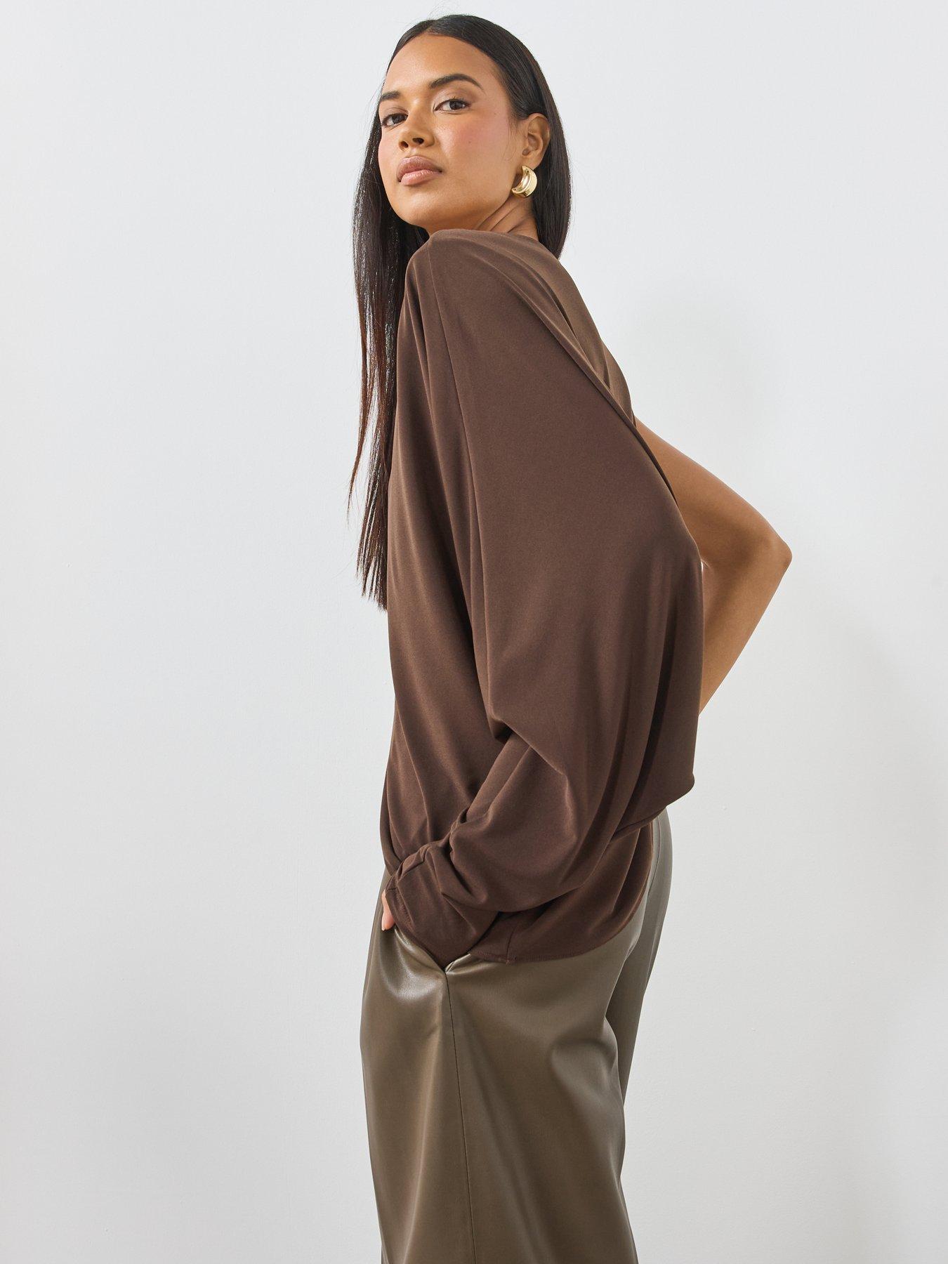 Image 5 of 6 of Mango Ruffled Asymmetrical Blouse - Brown