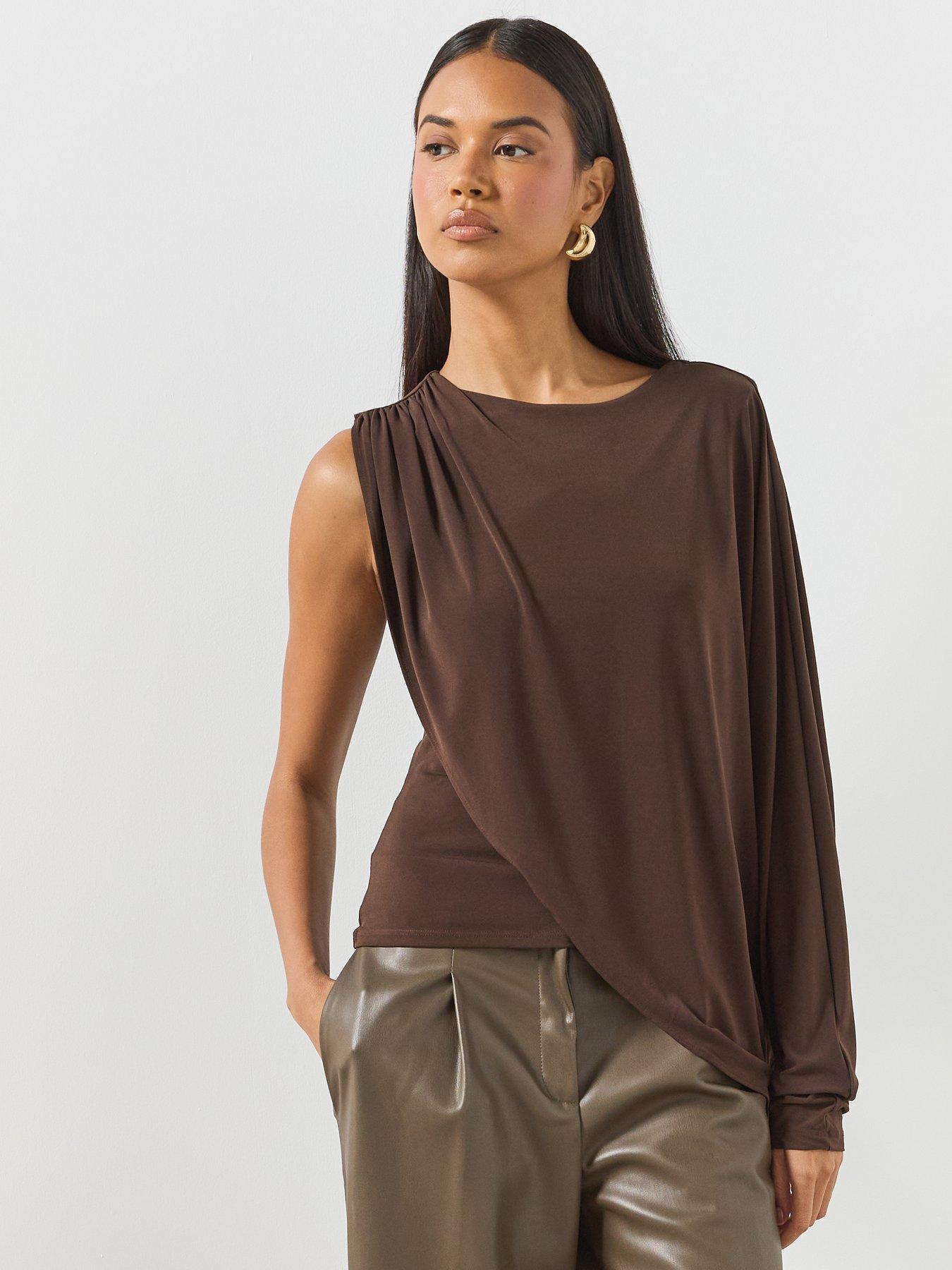 Image 6 of 6 of Mango Ruffled Asymmetrical Blouse - Brown