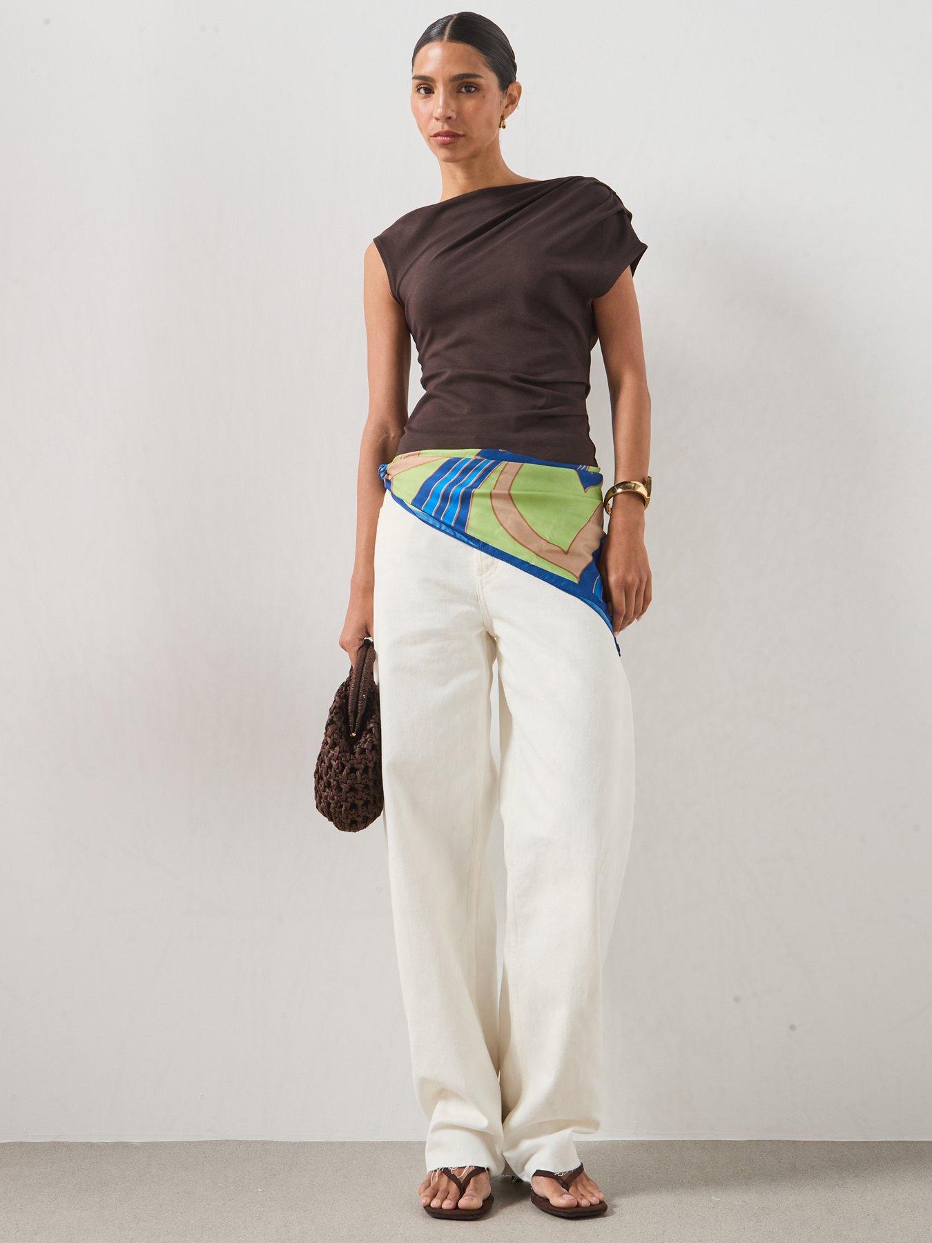 Image 3 of 6 of Mango Asymmetrical Ruched T-Shirt - Brown
