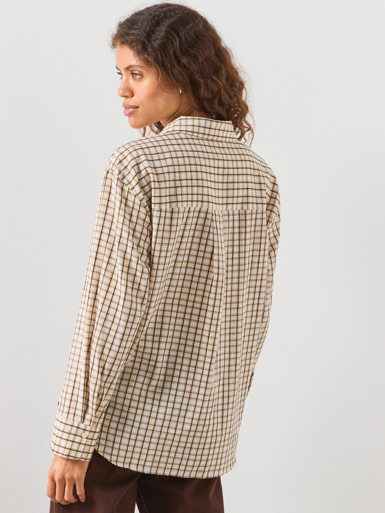 Image 2 of 6 of Mango Check Cotton Shirt - Brown