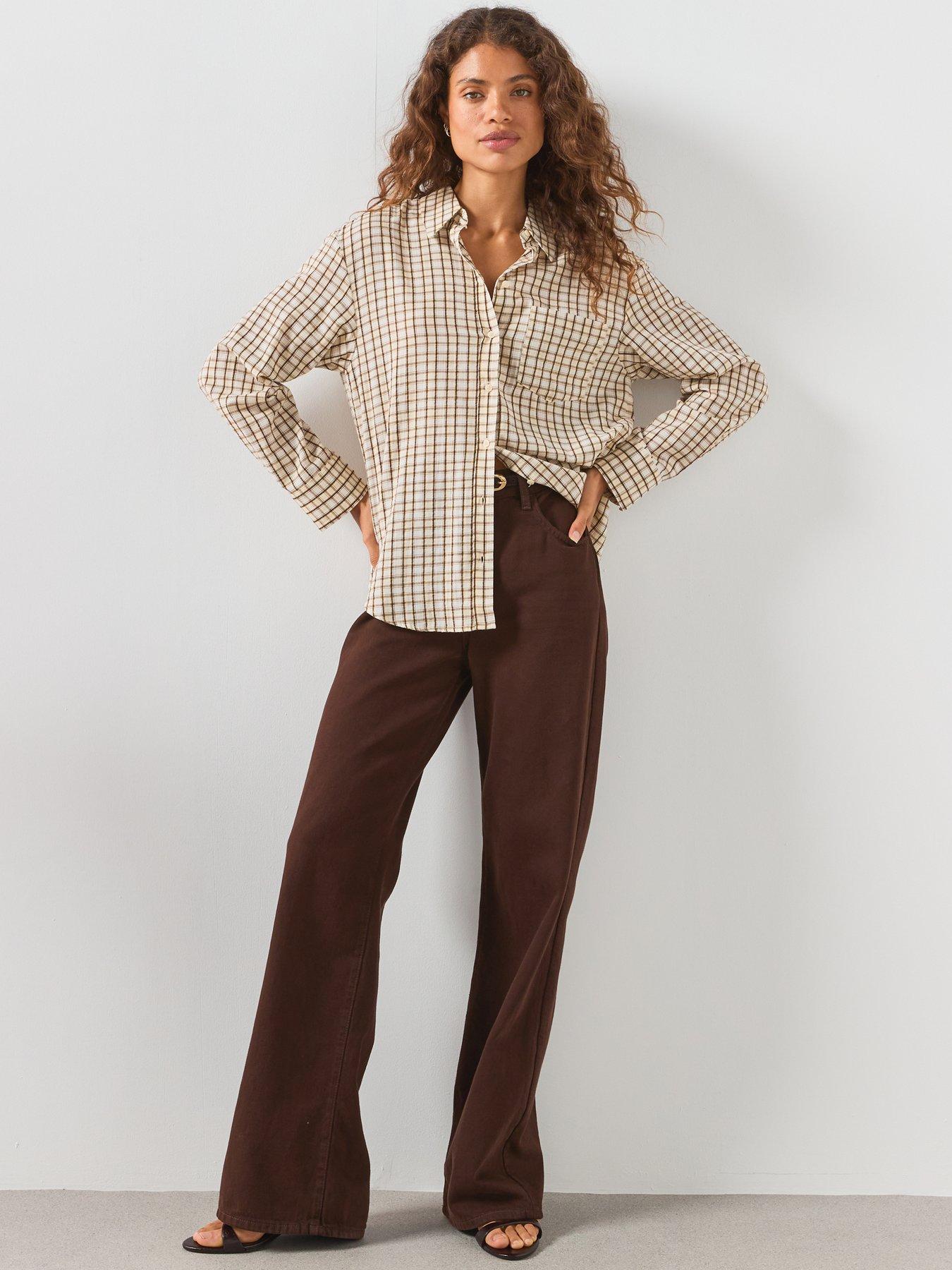 Image 3 of 6 of Mango Check Cotton Shirt - Brown
