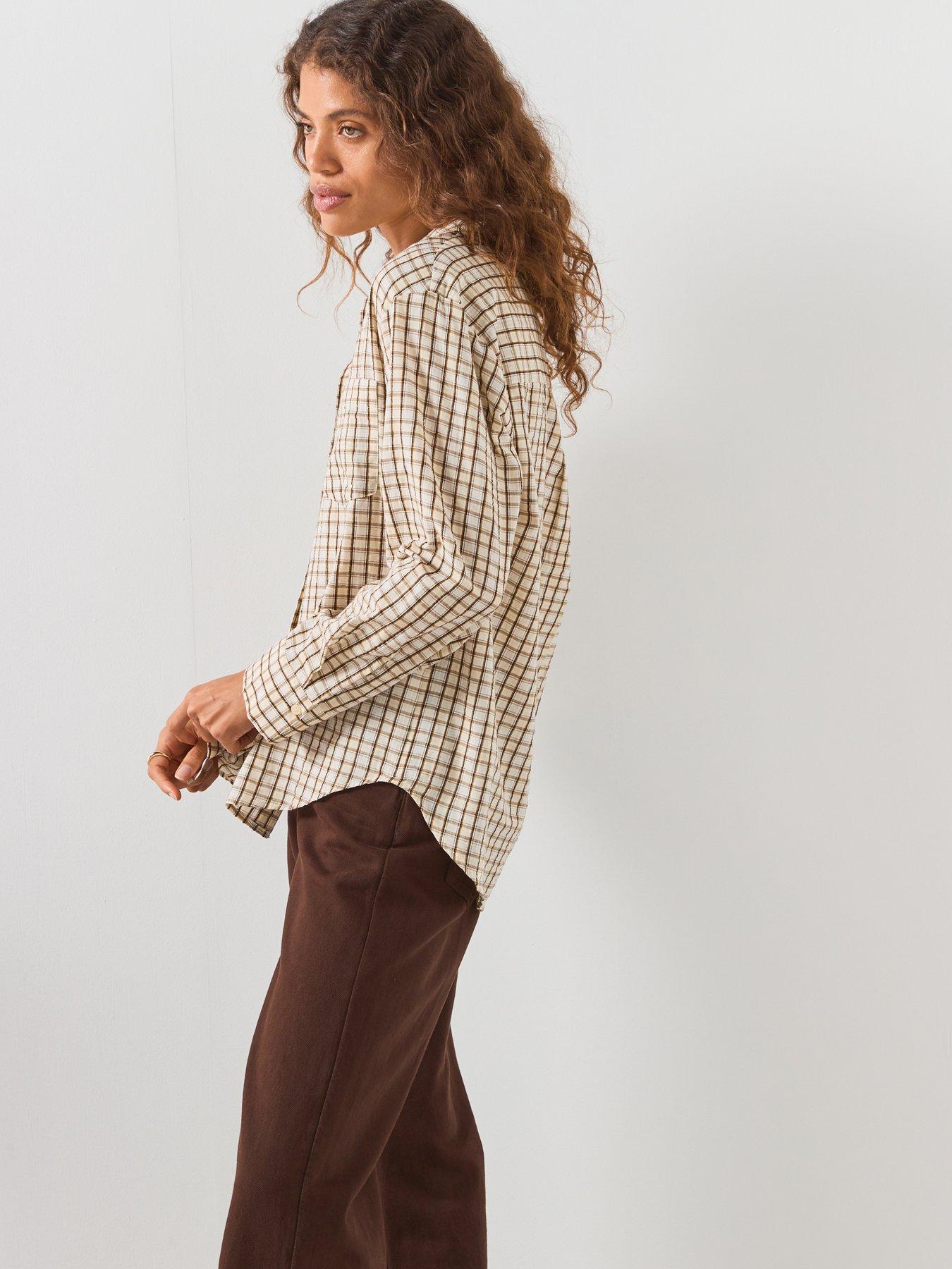 Image 5 of 6 of Mango Check Cotton Shirt - Brown