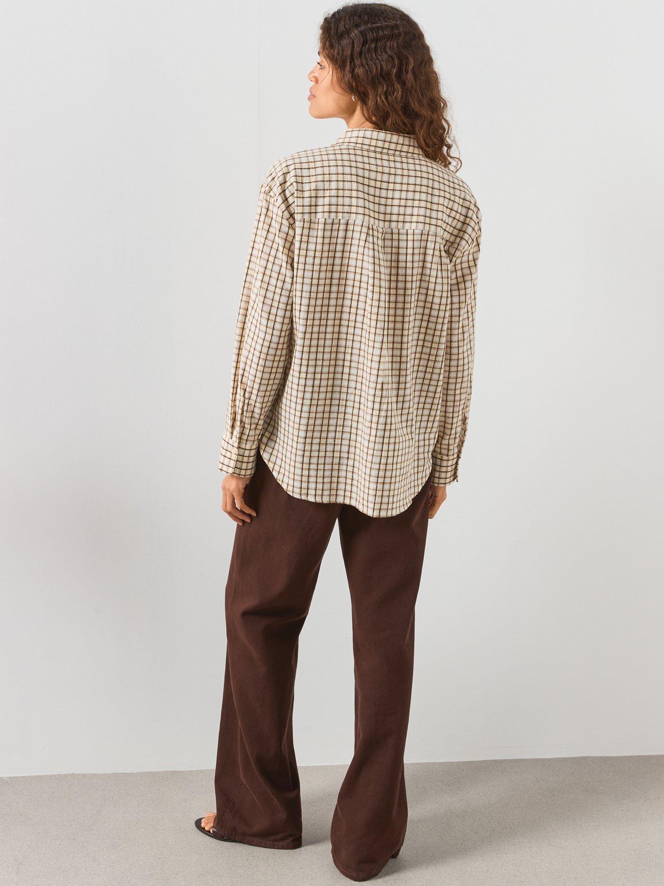 Image 6 of 6 of Mango Check Cotton Shirt - Brown