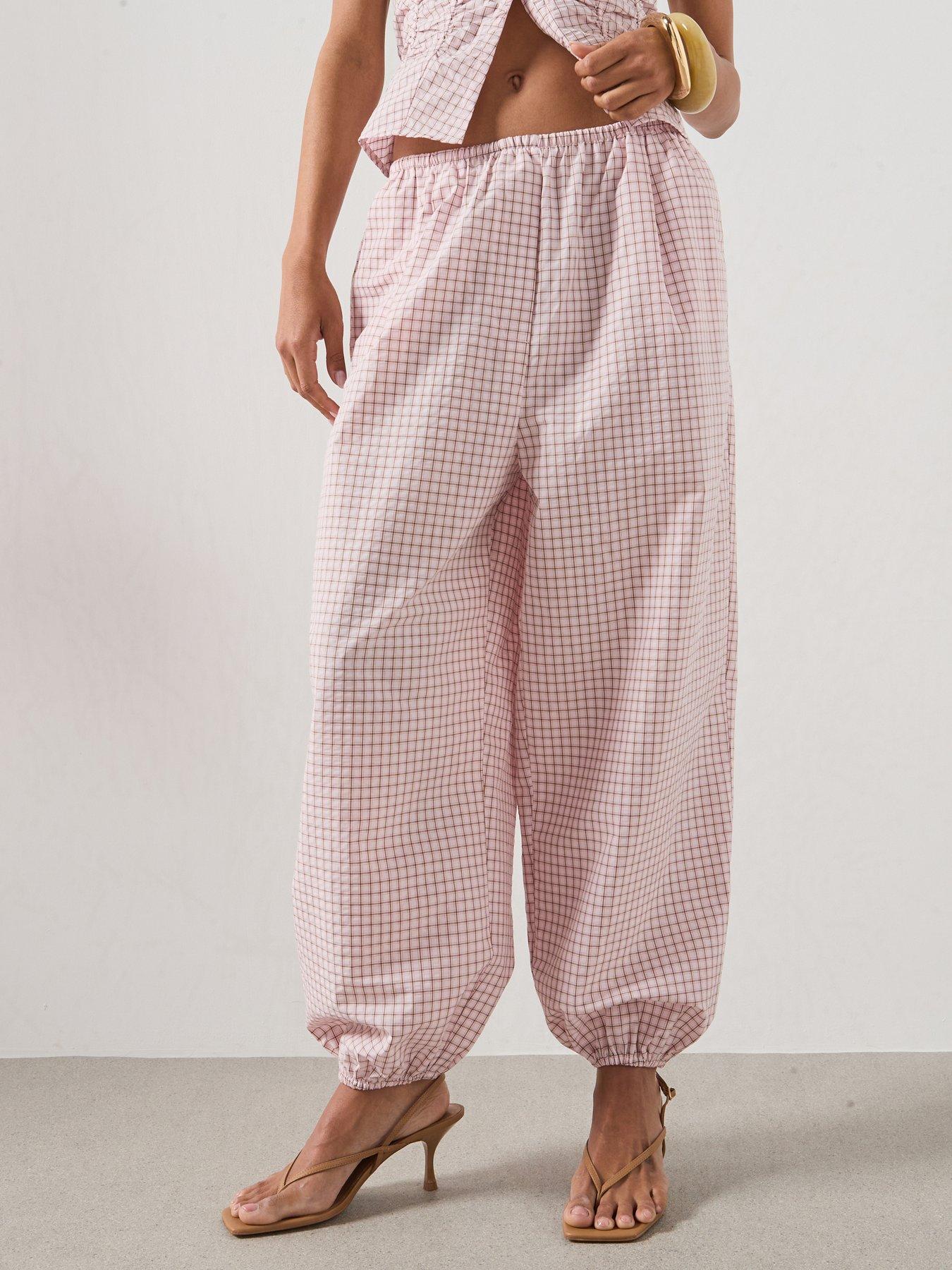 Mango Checked Plaid Co-Ord Baggy Trousers - Pink