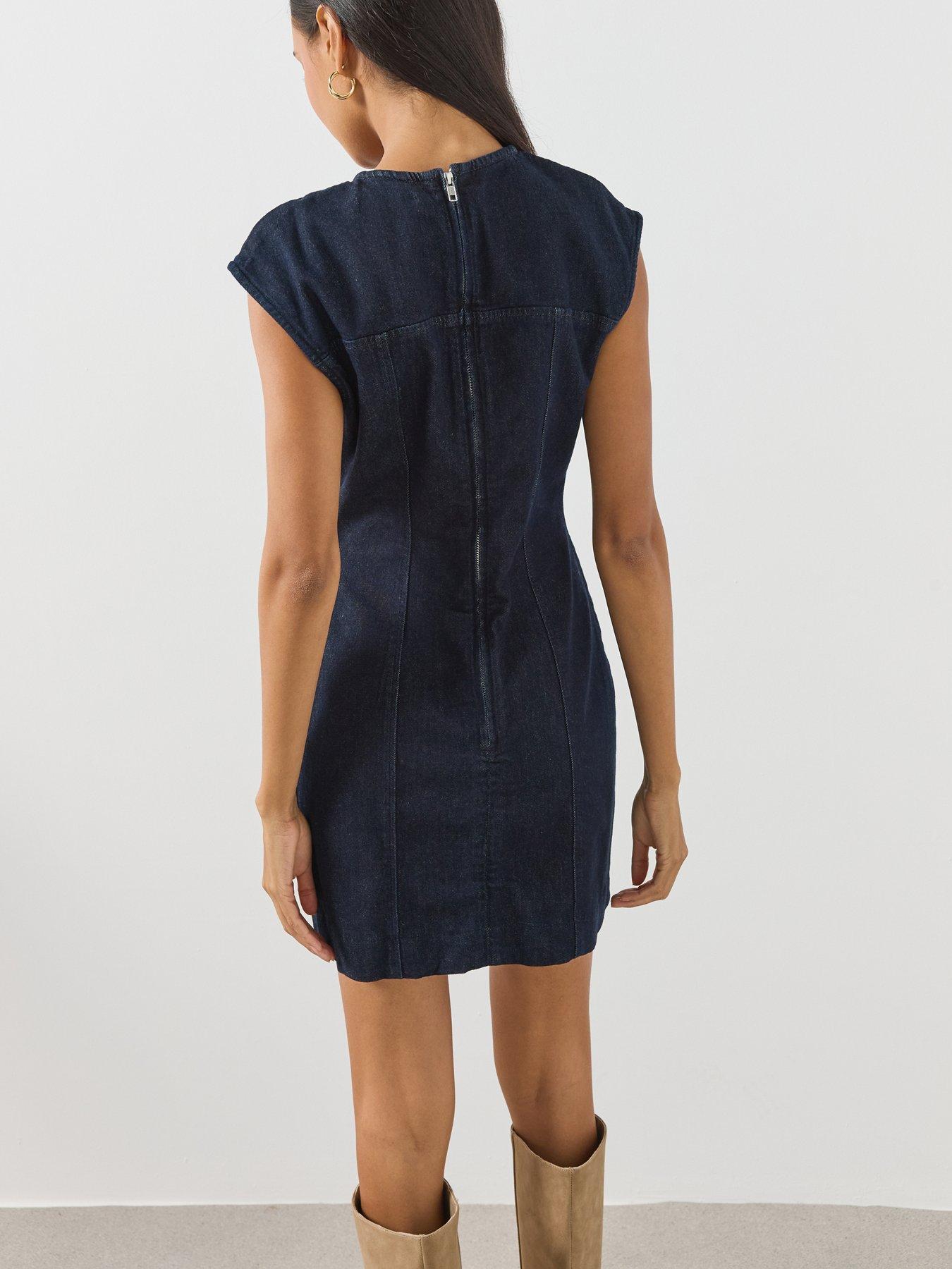 Mango Denim Mini Dress with Topstitching Details - Blue