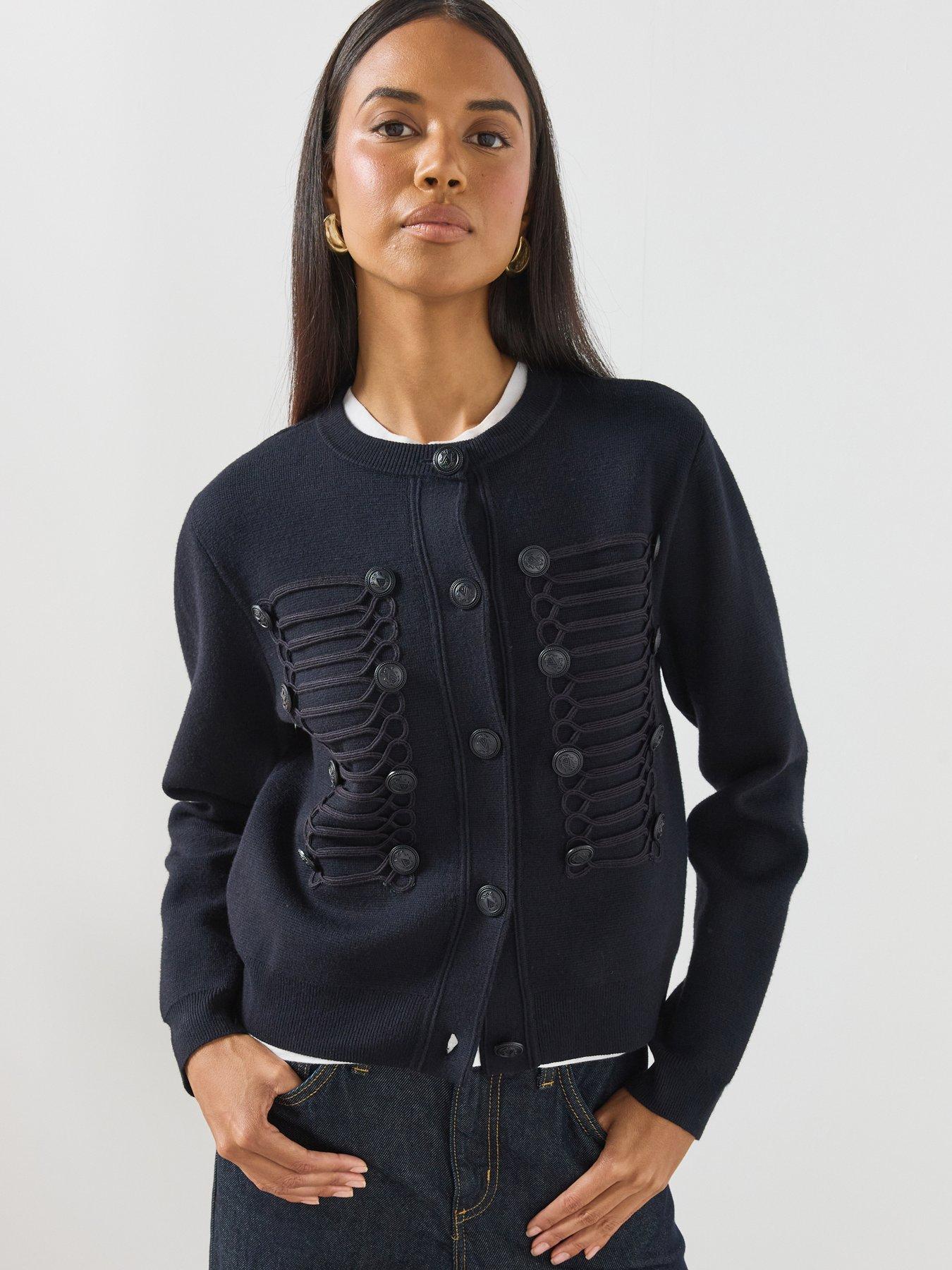 Image 1 of 6 of Mango Toggle Detail Knitted Jacket - Blue