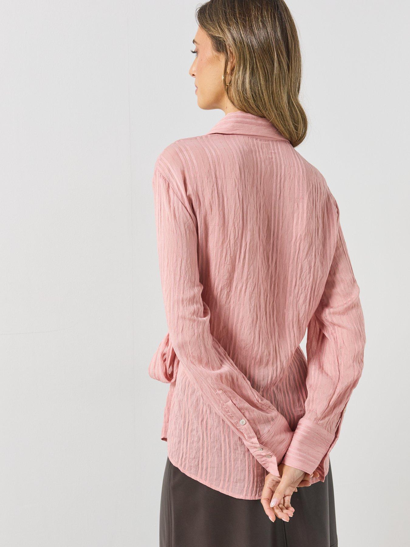 Image 2 of 6 of Mango Womens Tie Waist Textured Stripe Blouse - Pink