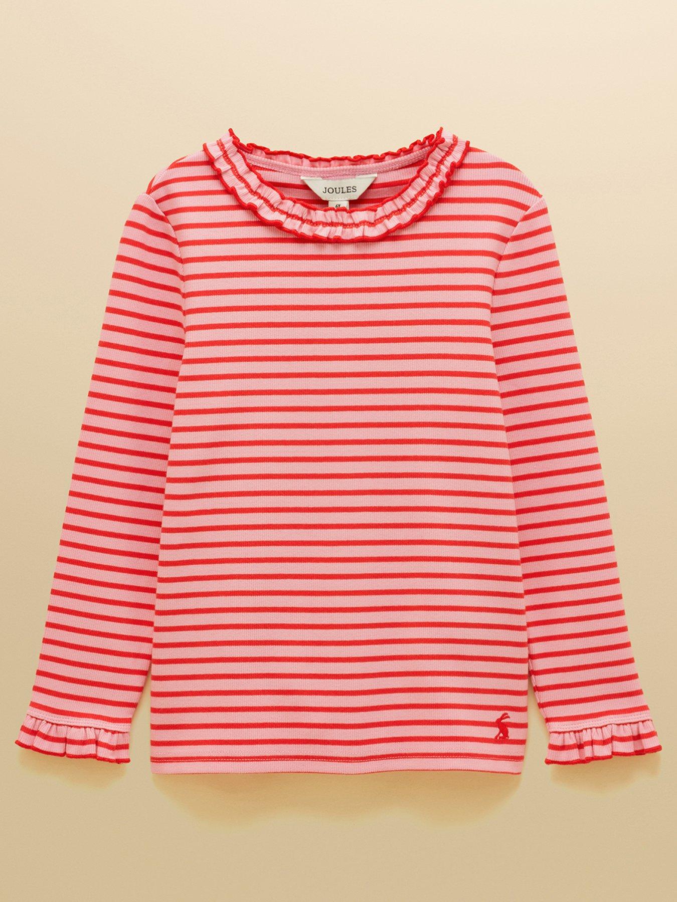 Joules Girls Sophie Long Sleeve Co-Ord Stripe T-shirt, Pink, Size Age: 10 Years