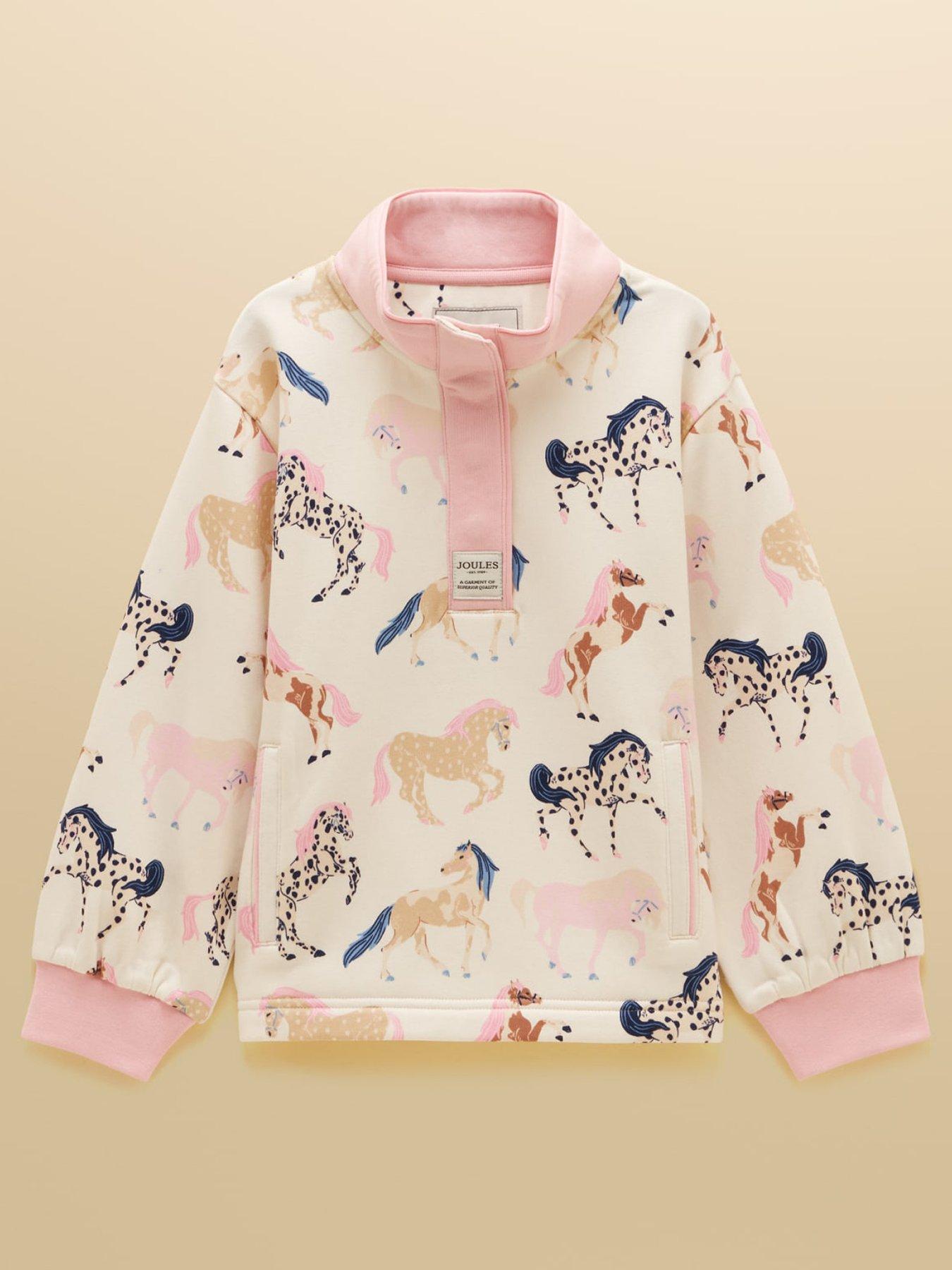 Joules Girls Burnham Horse Print Sweat, Cream, Size Age: 2 Years