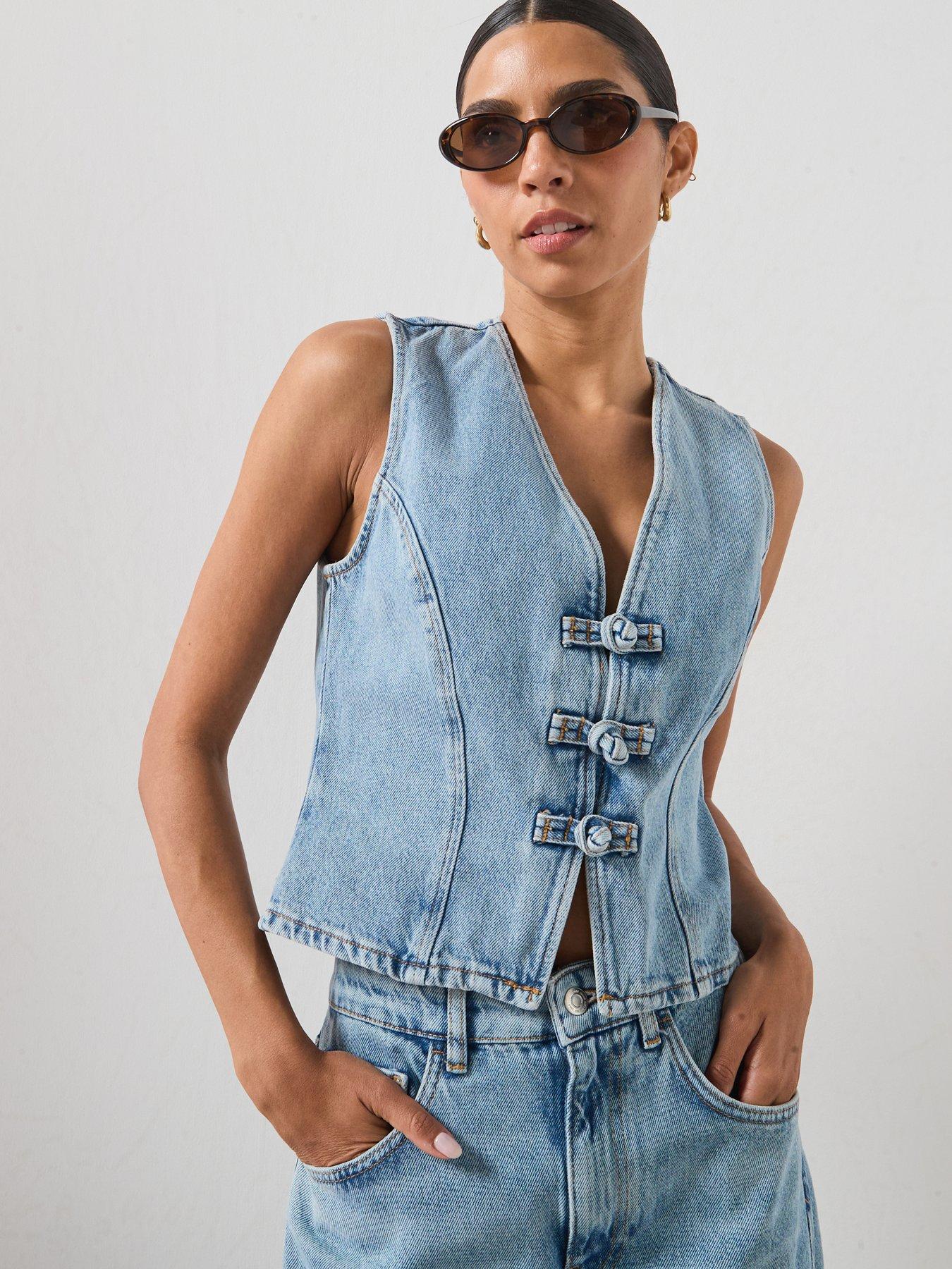 Mango Toggle Denim Co-ords Top With Frogs - Blue
