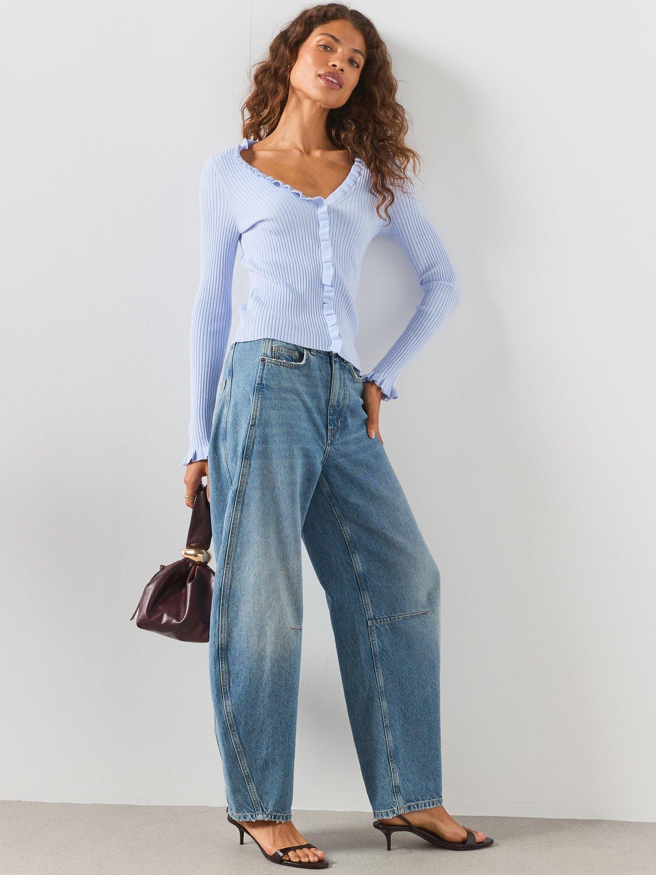 Image 3 of 6 of Mango Ribbed Ruffle Cardigan - Blue