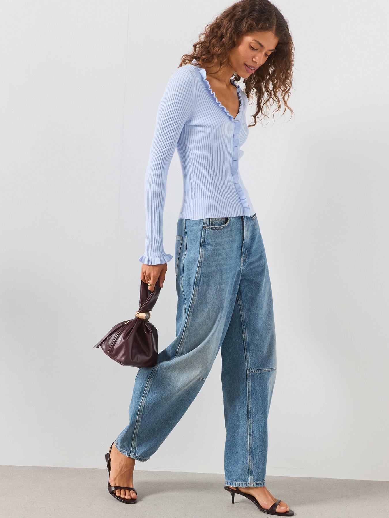 Image 4 of 6 of Mango Ribbed Ruffle Cardigan - Blue