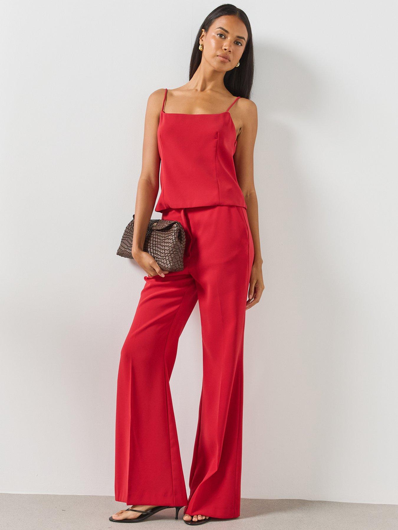 Image 3 of 6 of Mango High Waist Suits Co-Ord Trousers - Red