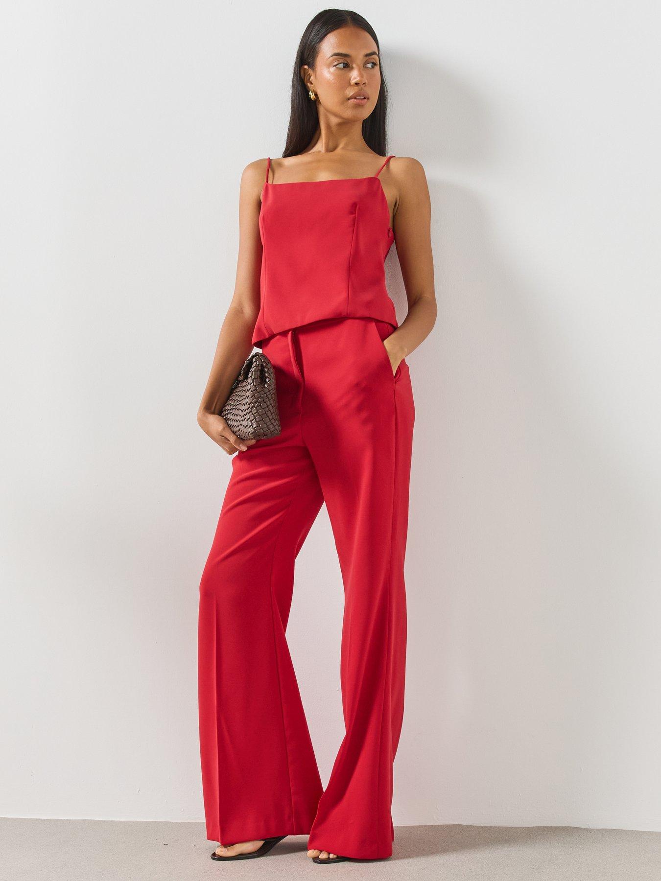 Image 5 of 6 of Mango High Waist Suits Co-Ord Trousers - Red