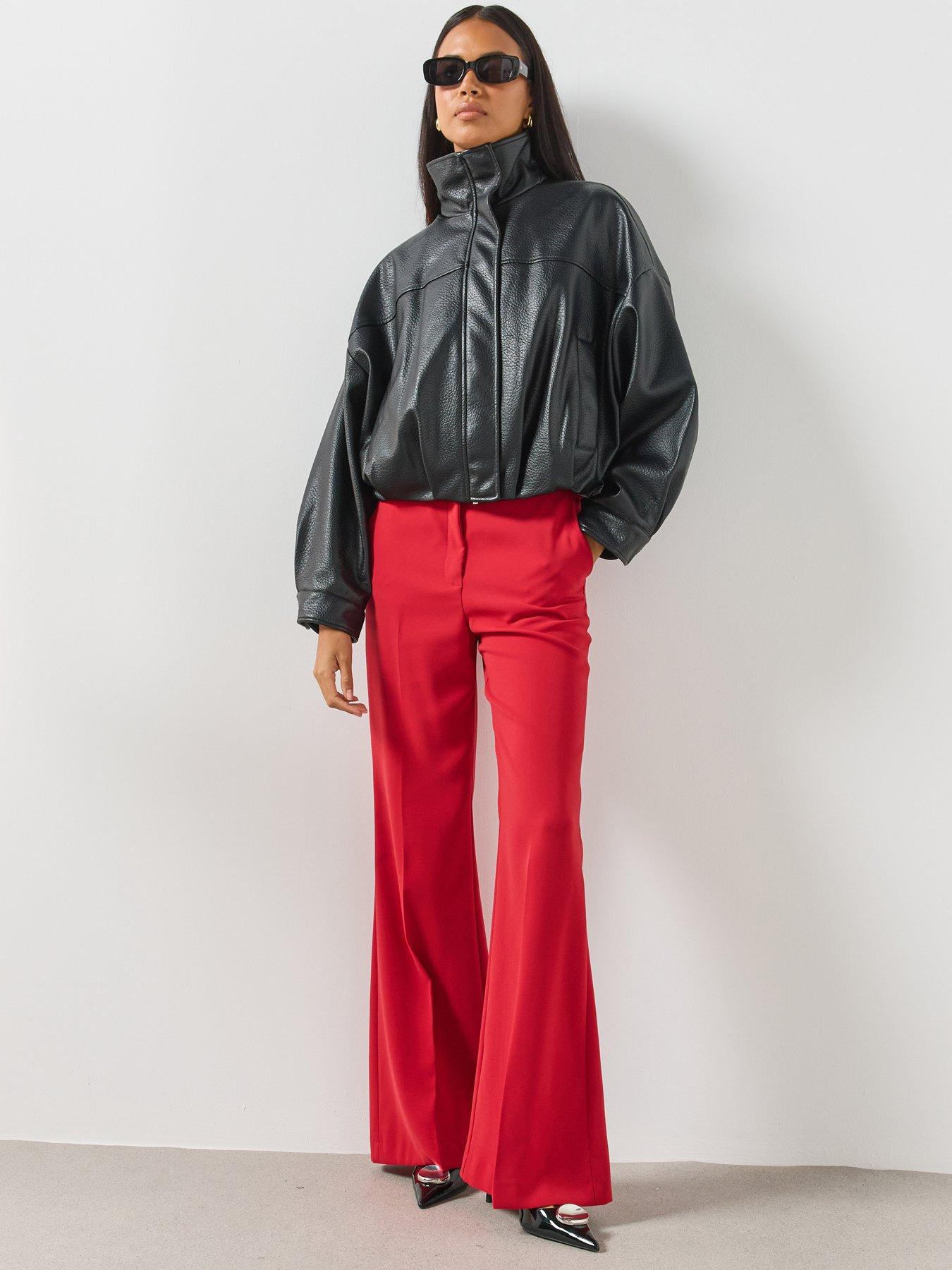 Image 6 of 6 of Mango High Waist Suits Co-Ord Trousers - Red
