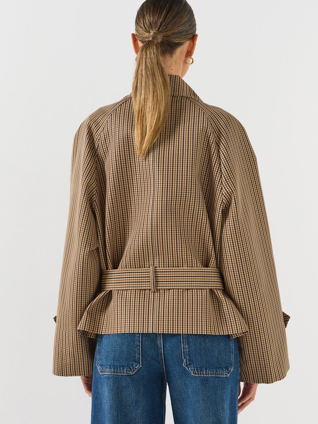 Image 2 of 6 of Mango Short Checked Trench Coat With Belt