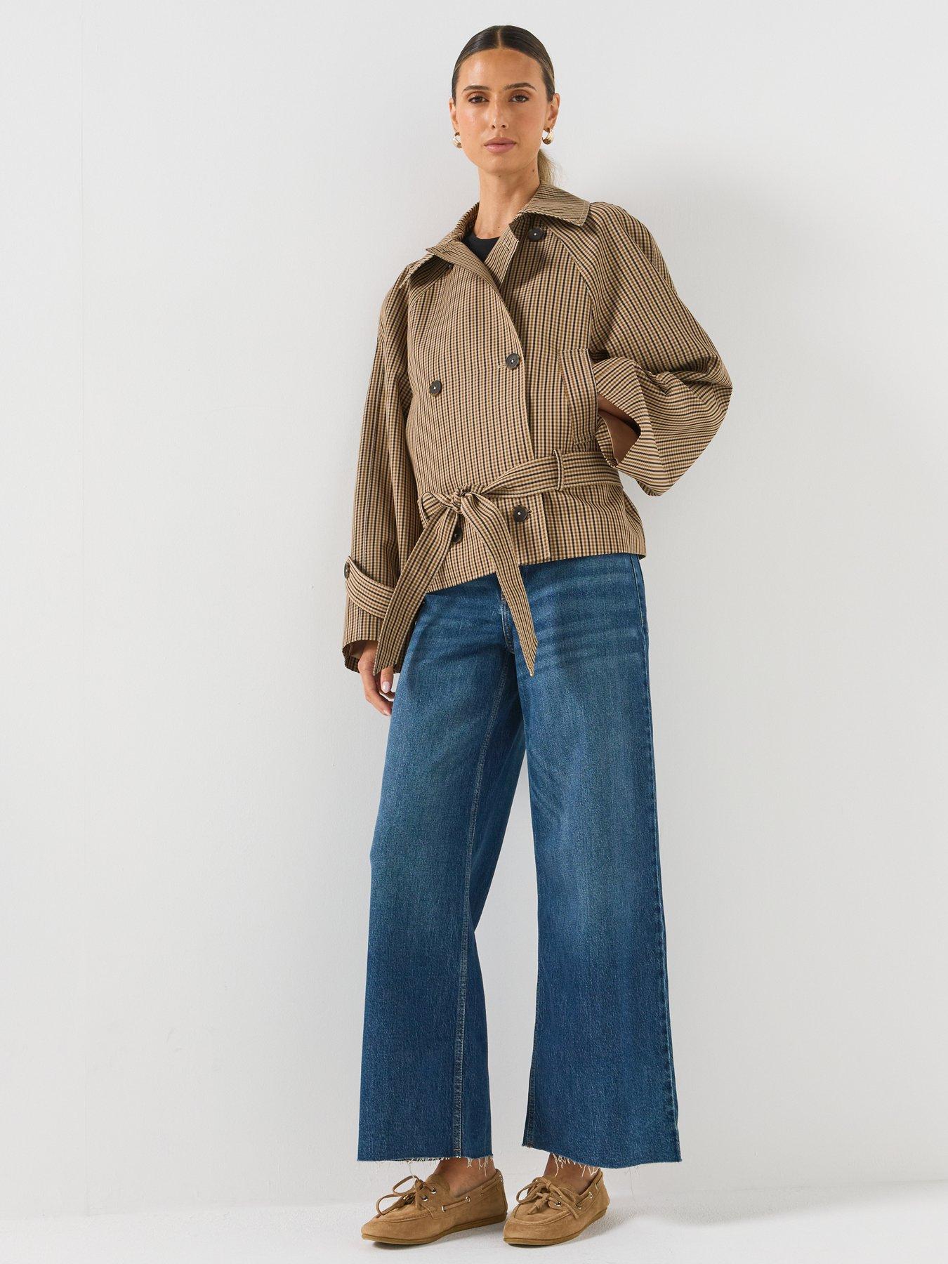 Image 3 of 6 of Mango Short Checked Trench Coat With Belt
