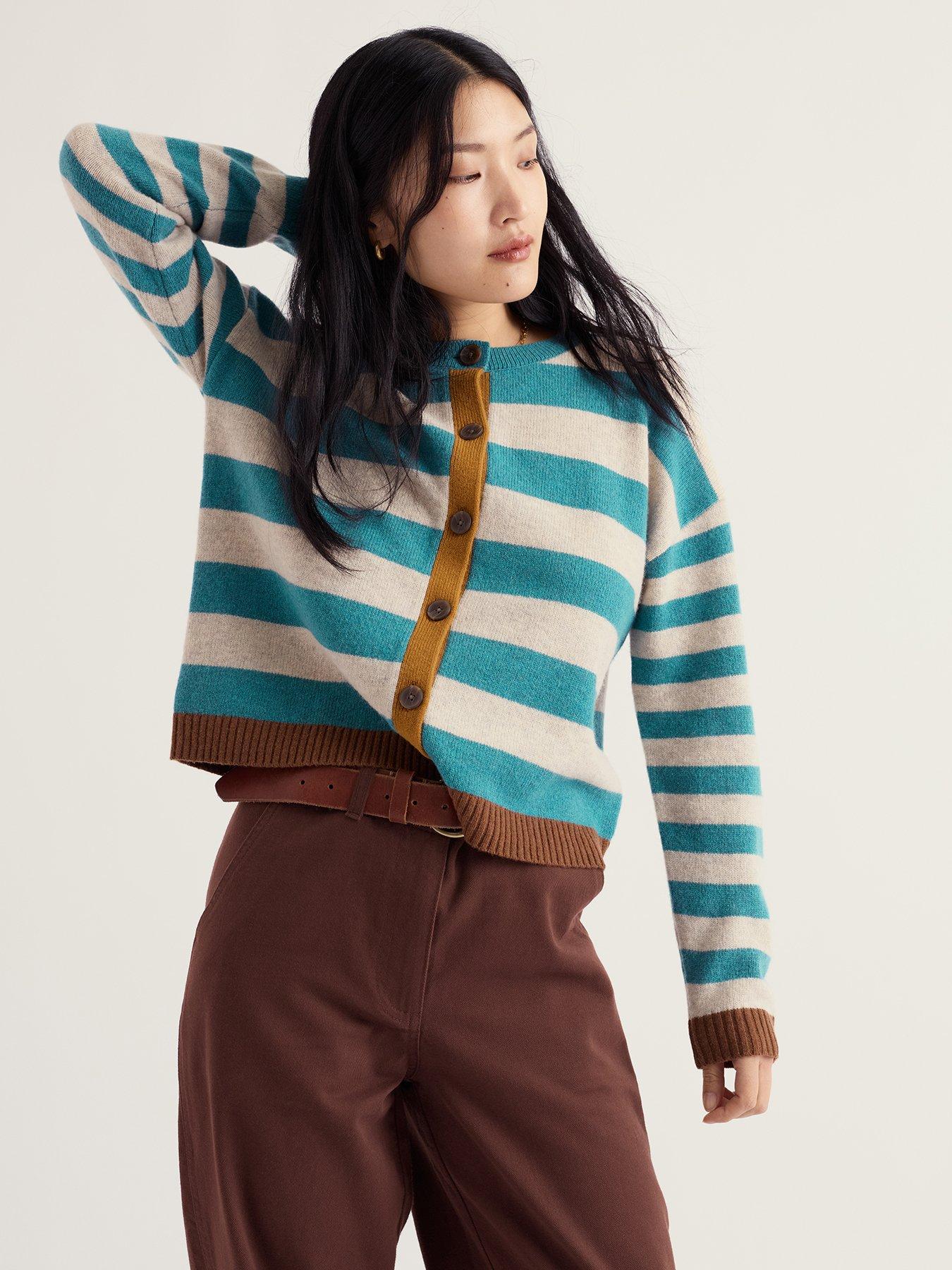 Seasalt Cornwall Women's Striped Button Through Cardigan, Blue, Size 16, Women