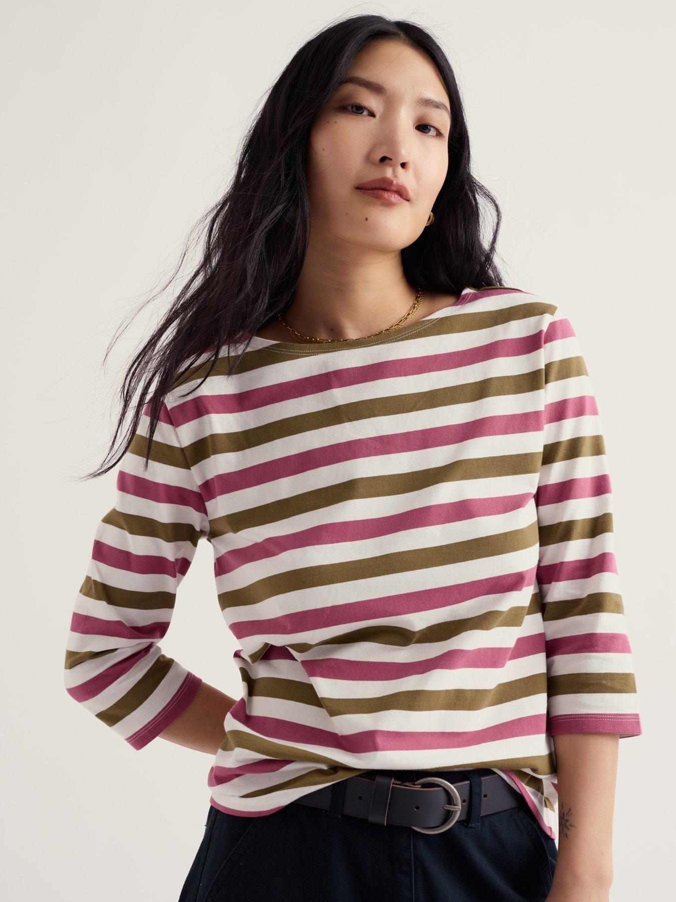 Seasalt Cornwall Women's Striped Sailor Top with 3/4 Sleeves, Multi, Size 14, Women
