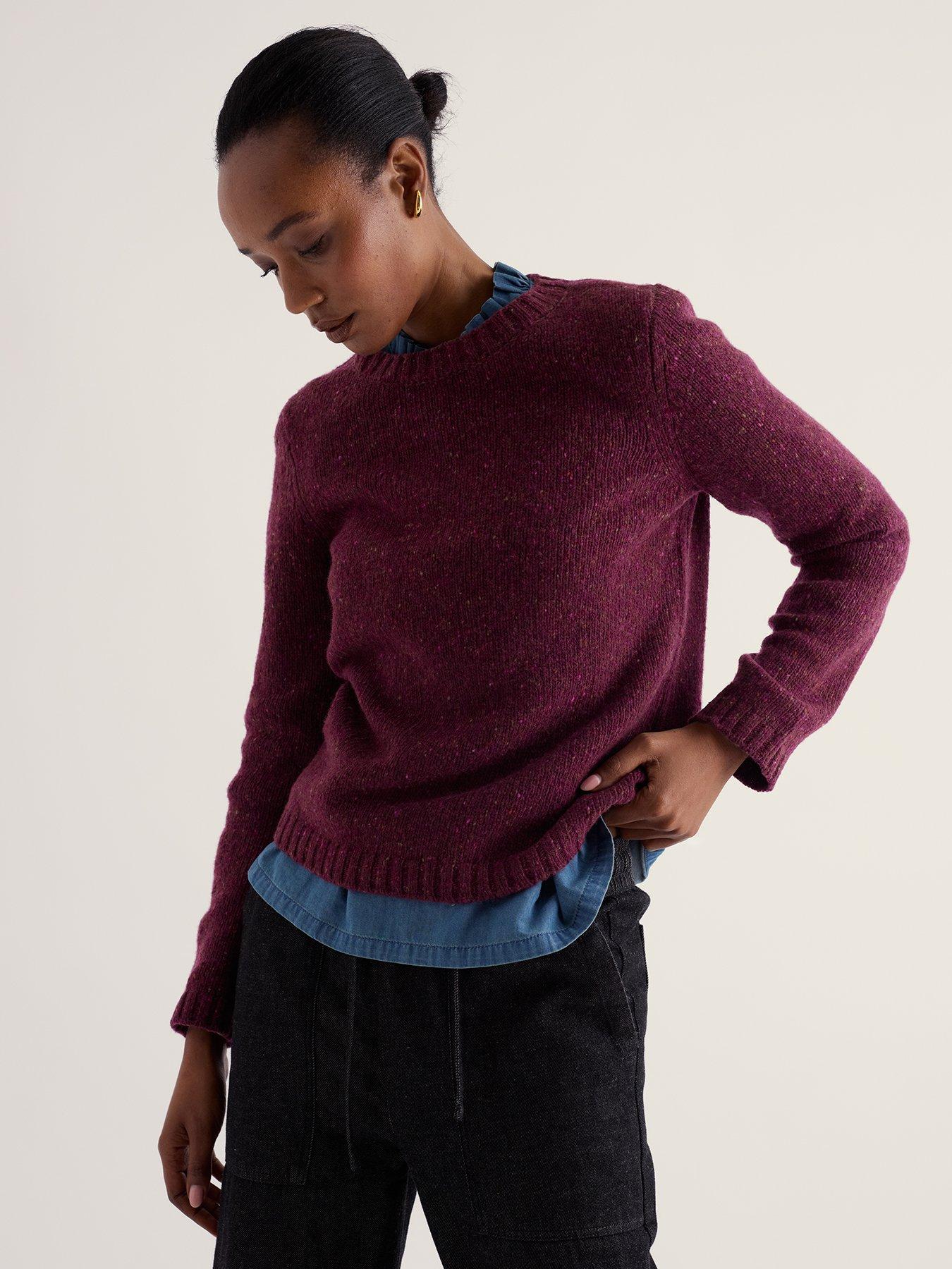 Image 1 of 5 of Seasalt Cornwall Womens Dawson Flecked Knit Crew Neck Ribbed Hem Jumper - Burgundy