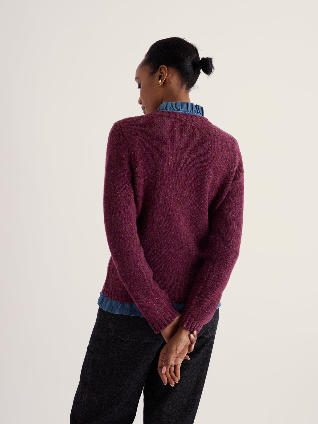 Image 2 of 5 of Seasalt Cornwall Womens Dawson Flecked Knit Crew Neck Ribbed Hem Jumper - Burgundy