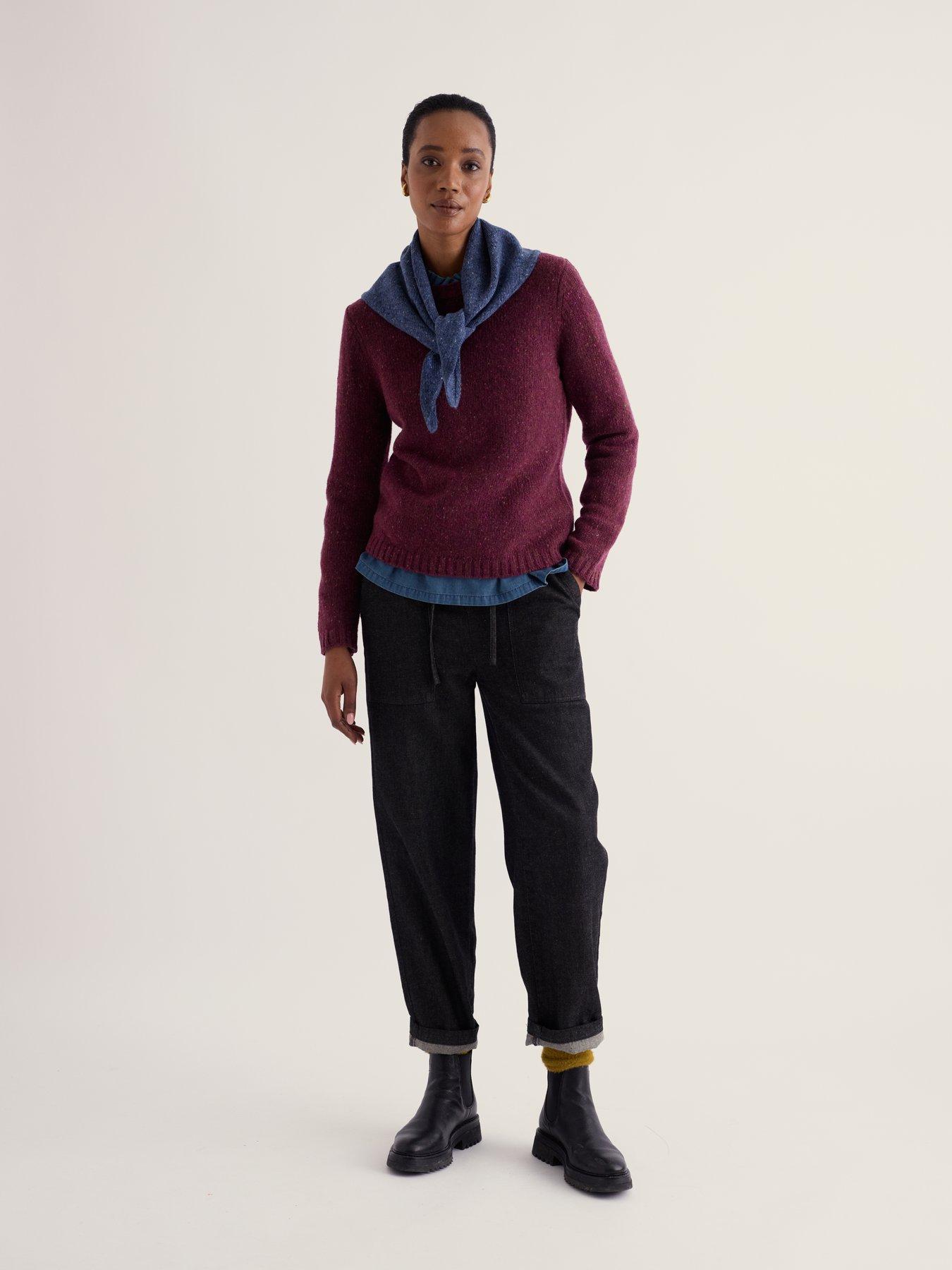 Image 3 of 5 of Seasalt Cornwall Womens Dawson Flecked Knit Crew Neck Ribbed Hem Jumper - Burgundy