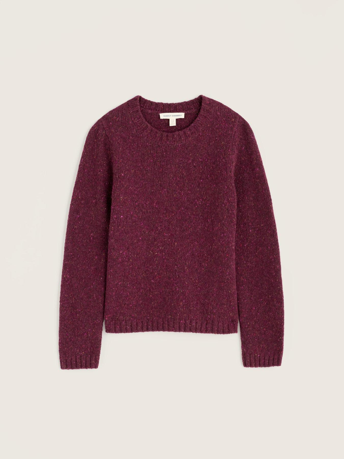Image 4 of 5 of Seasalt Cornwall Womens Dawson Flecked Knit Crew Neck Ribbed Hem Jumper - Burgundy