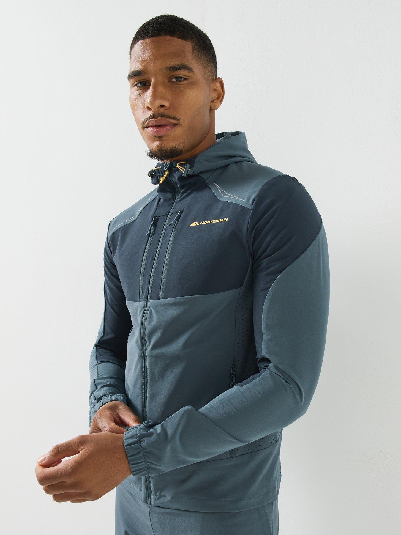 Monterrain Mens Full Zip Stretch Woven Running Hoodie, Grey, Size L, Men
