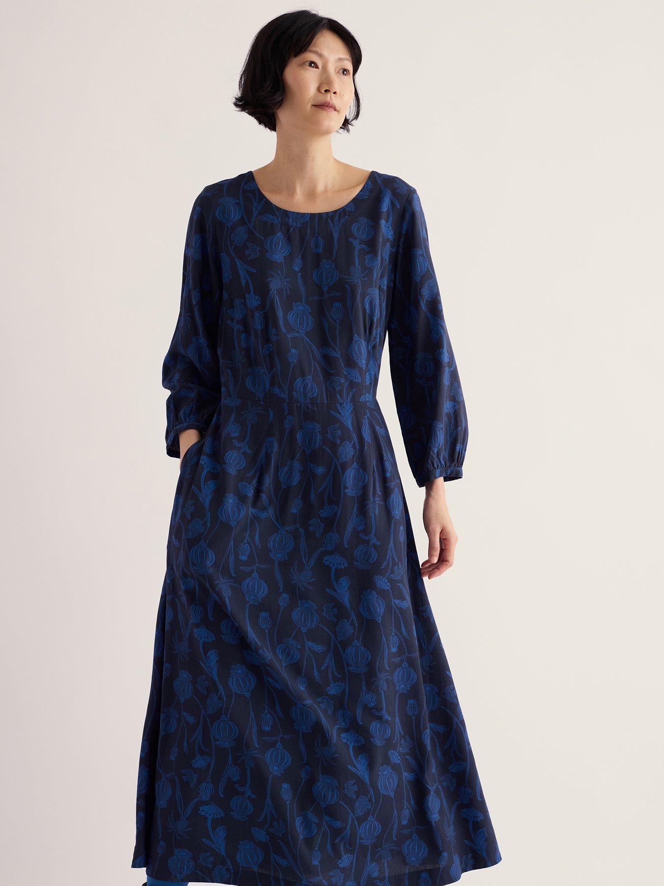 Image 1 of 5 of Seasalt Cornwall Tilly 3/4 Blouson Sleeve Midi Dress - Blue