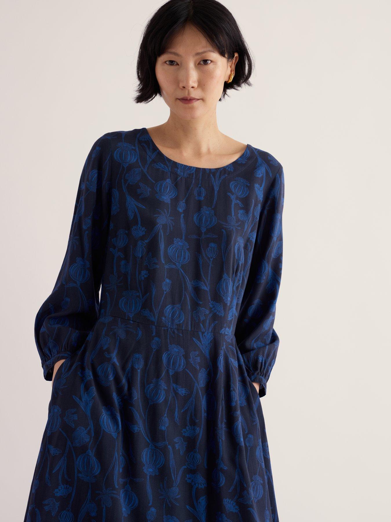 Image 3 of 5 of Seasalt Cornwall Tilly 3/4 Blouson Sleeve Midi Dress - Blue