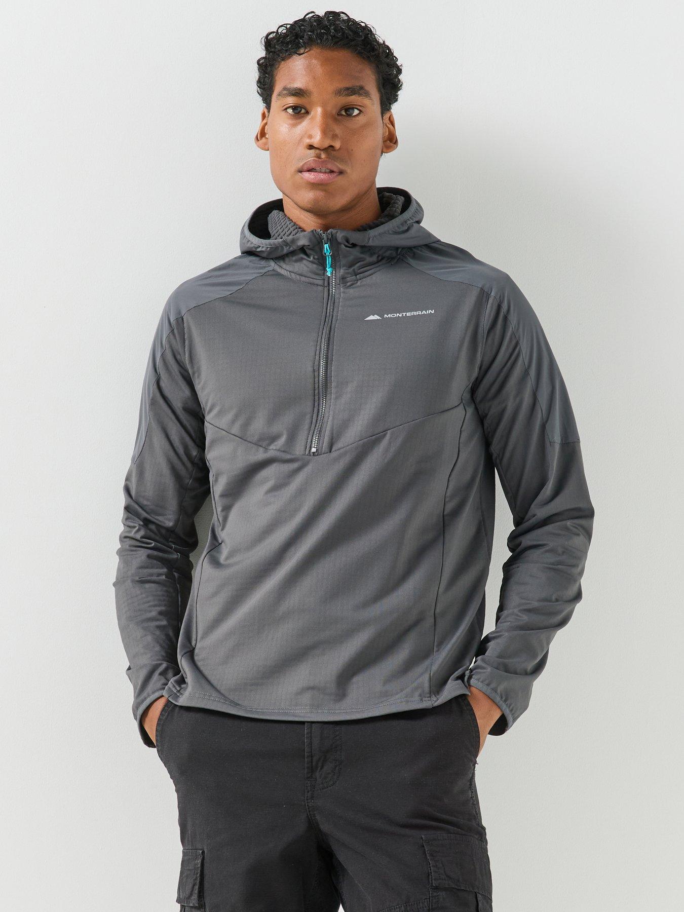 Image 1 of 5 of Monterrain Mens Dinar Gridded 1/4 Zip Hood Stretch Hoodie - Grey