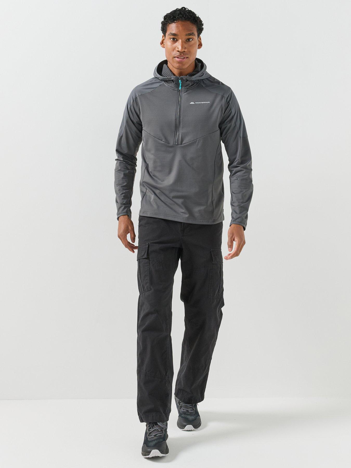 Image 3 of 5 of Monterrain Mens Dinar Gridded 1/4 Zip Hood Stretch Hoodie - Grey