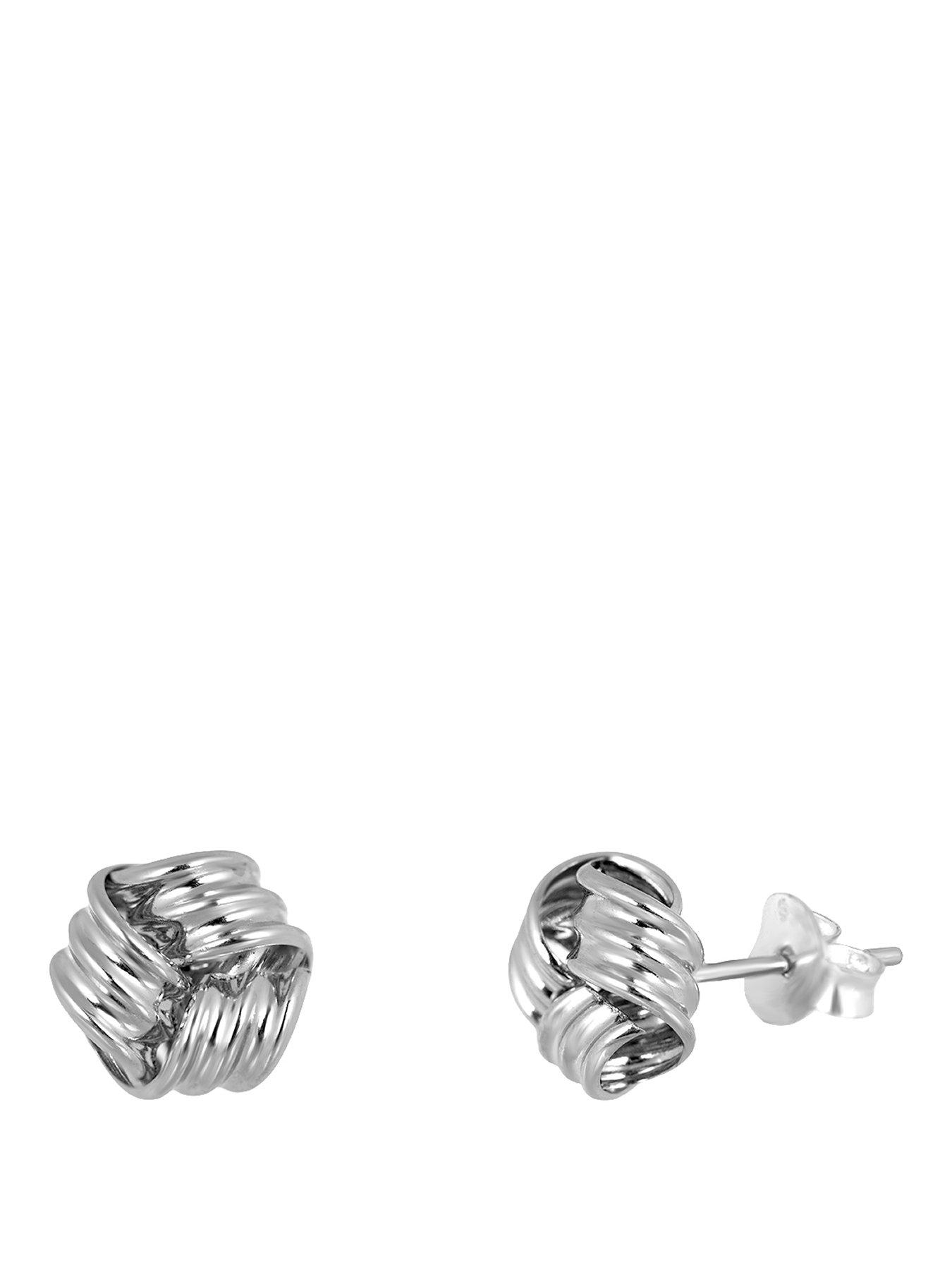 Image 1 of 5 of The Love Collection Womens Three-Strand Knot Stud Earrings - White Gold