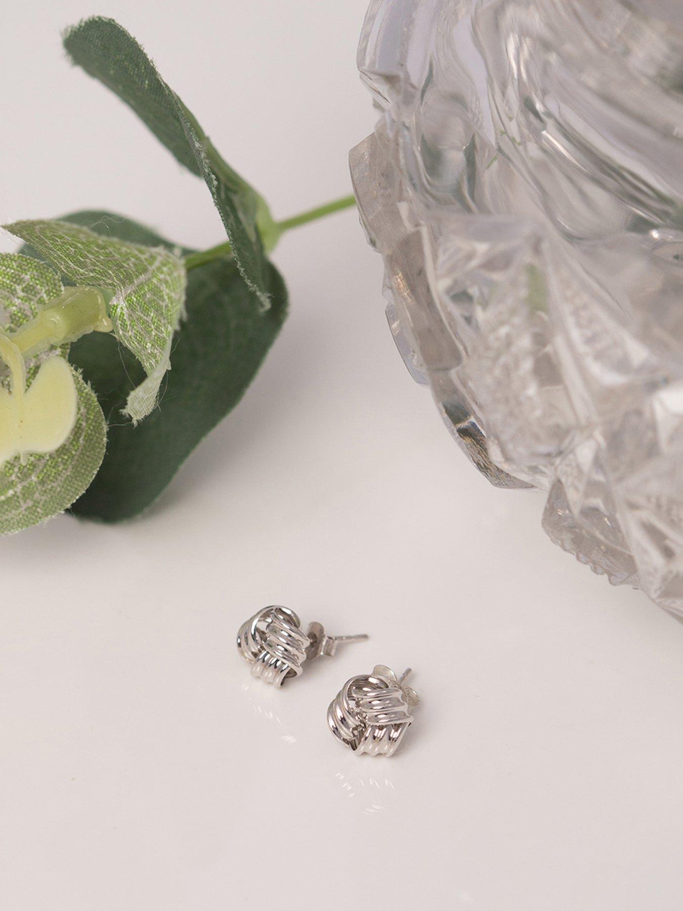 Image 3 of 5 of The Love Collection Womens Three-Strand Knot Stud Earrings - White Gold