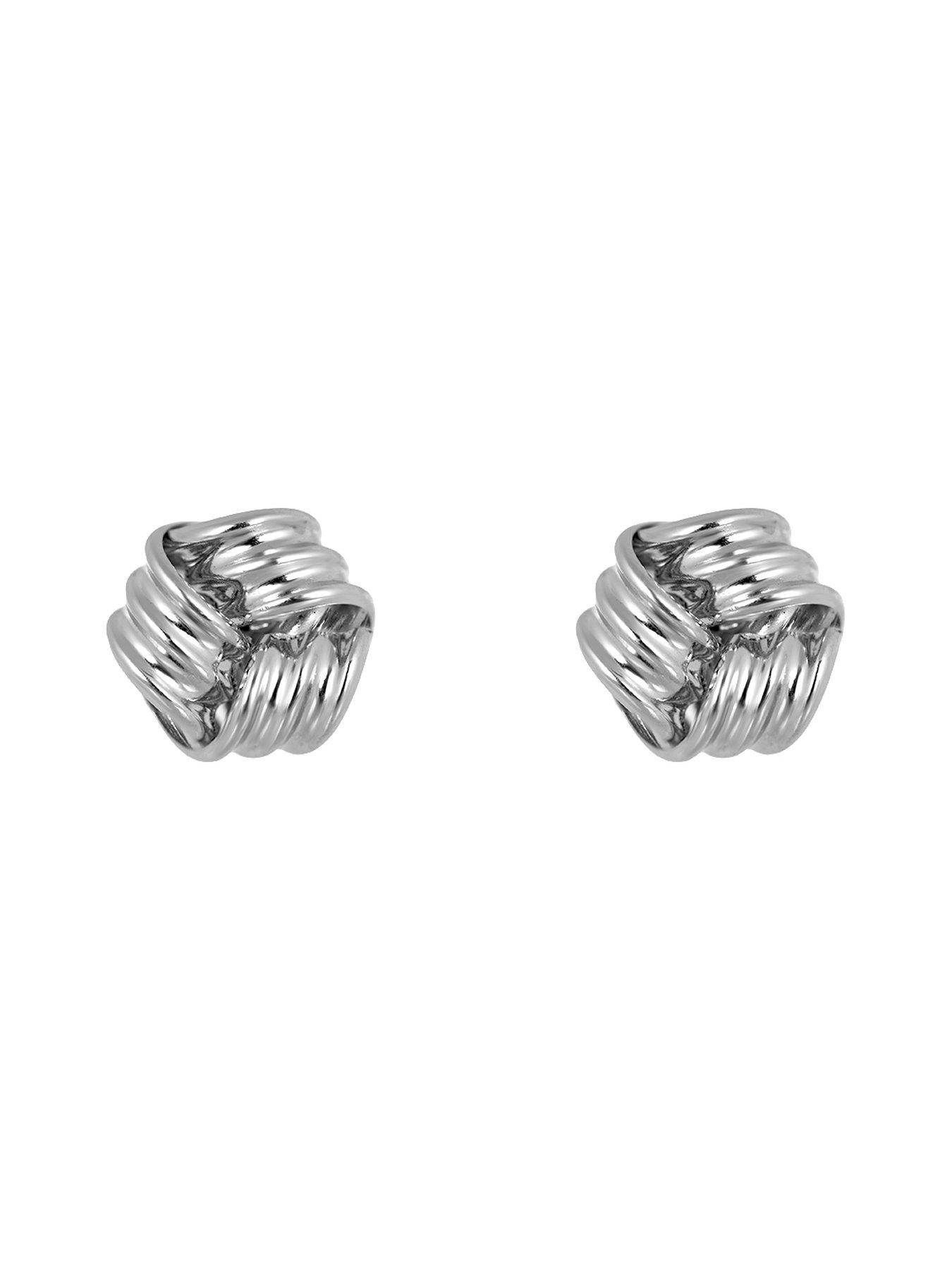 Image 4 of 5 of The Love Collection Womens Three-Strand Knot Stud Earrings - White Gold