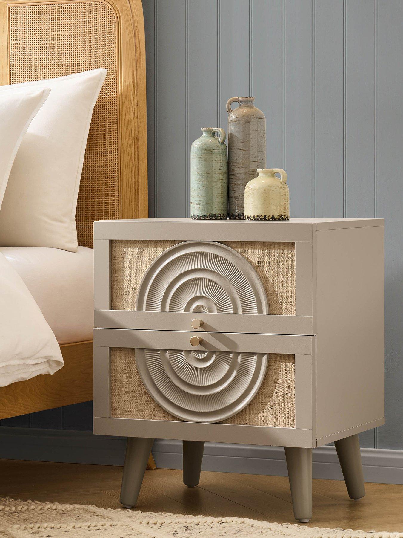 Image 1 of 7 of Dusk Raven Rattan 2 Drawer Bedside Table - Taupe