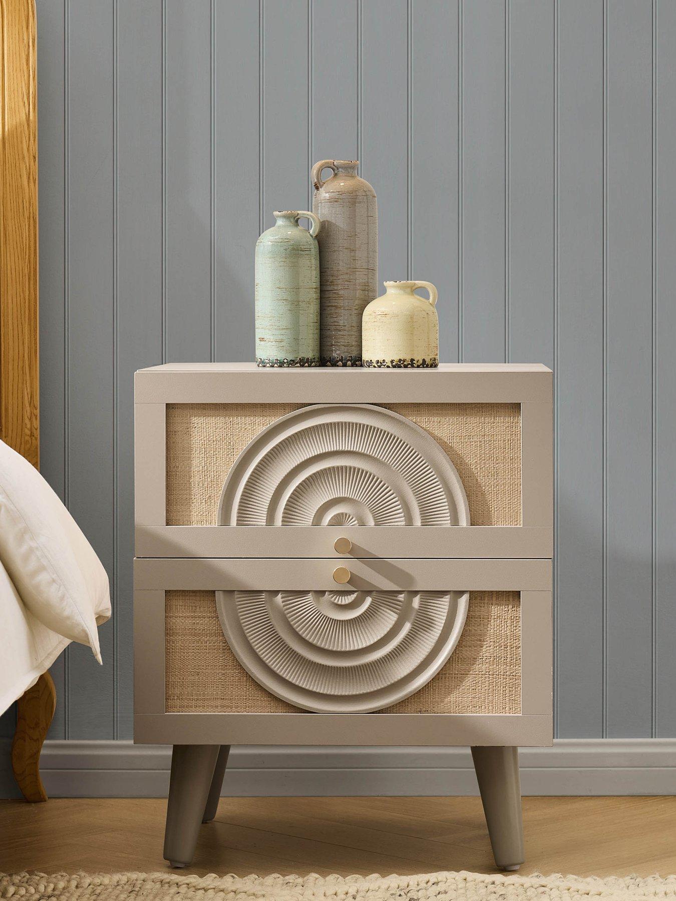 Image 3 of 7 of Dusk Raven Rattan 2 Drawer Bedside Table - Taupe