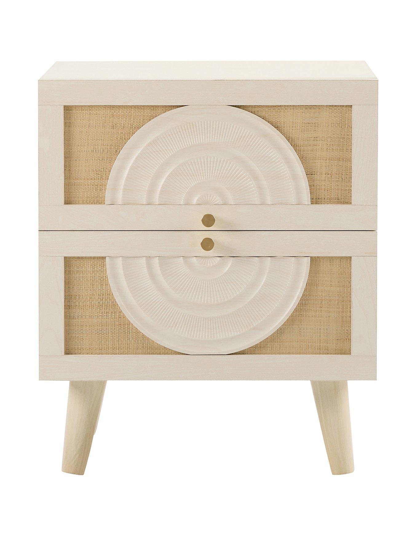 Image 2 of 7 of Dusk Raven Rattan 2 Drawer Bedside Table - Cream Oak Effect