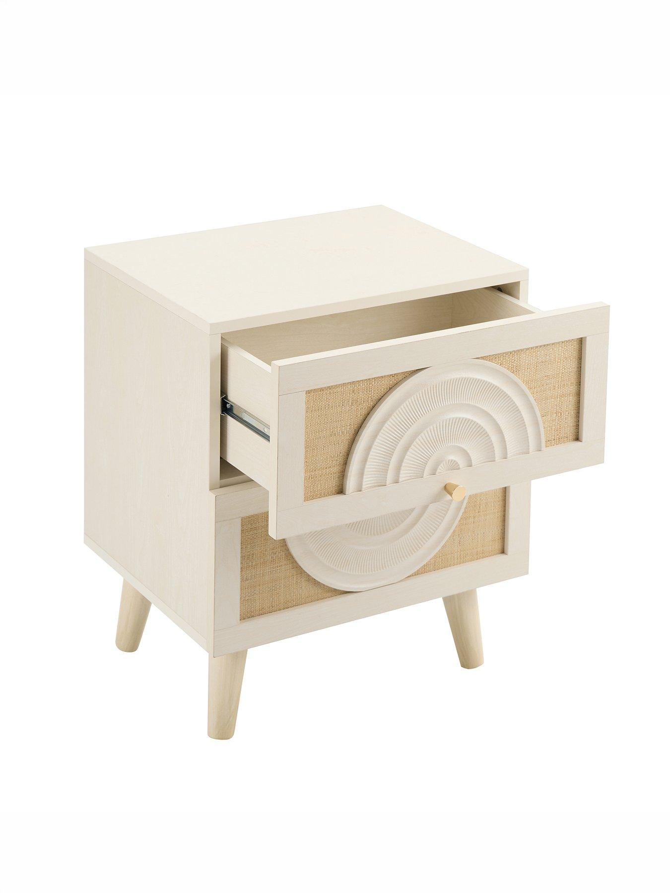 Image 4 of 7 of Dusk Raven Rattan 2 Drawer Bedside Table - Cream Oak Effect