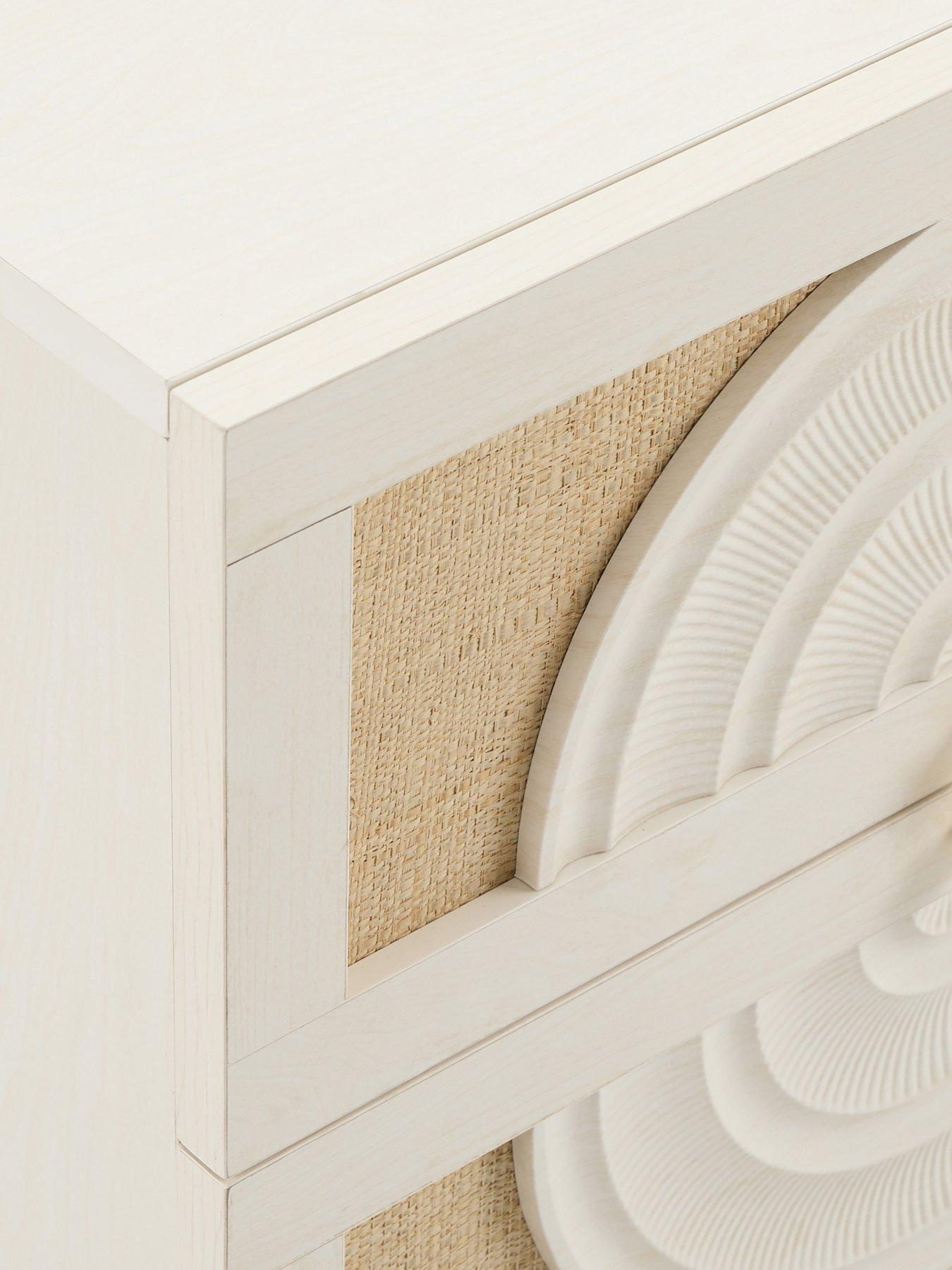 Image 6 of 7 of Dusk Raven Rattan 2 Drawer Bedside Table - Cream Oak Effect