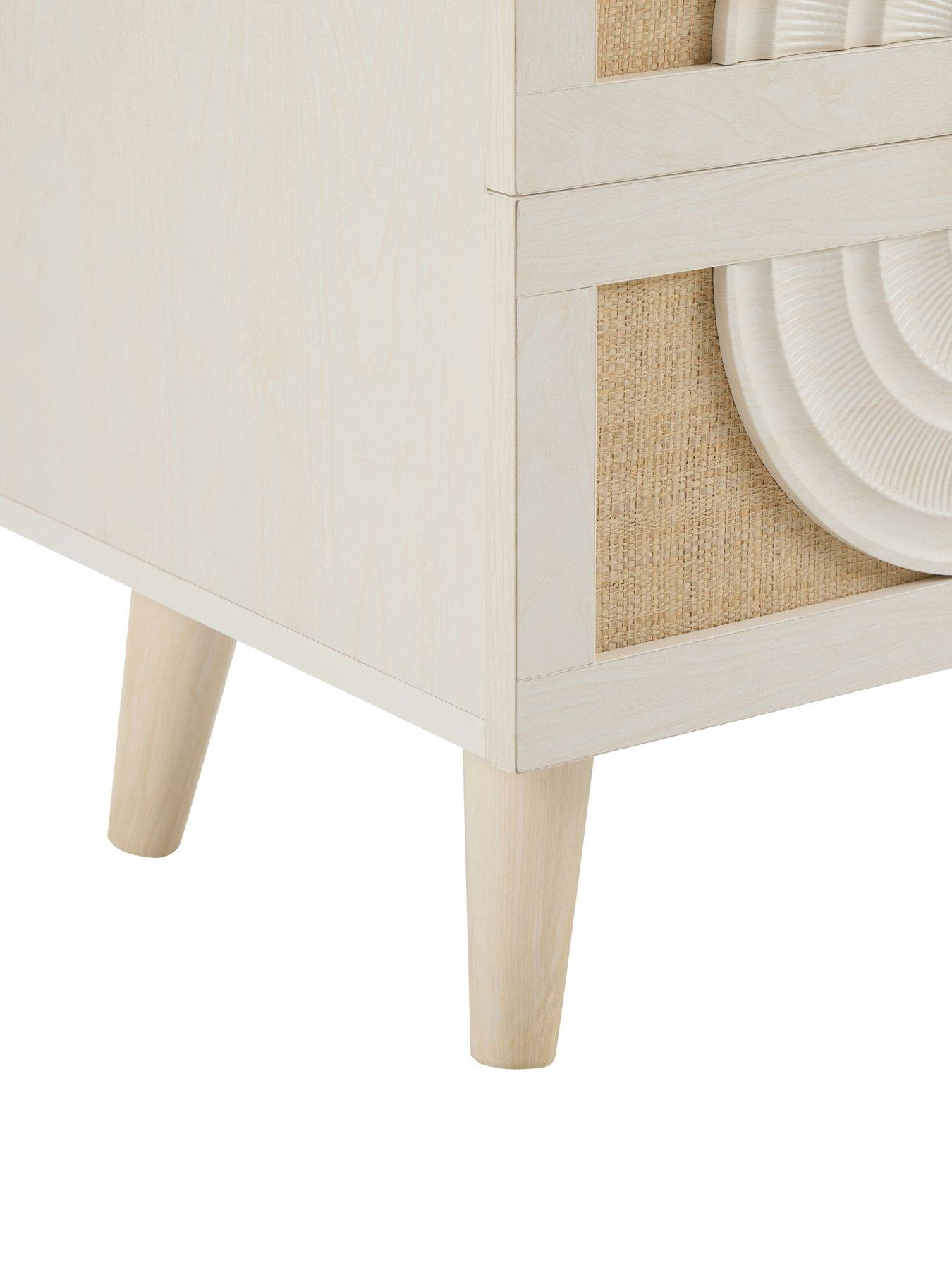 Image 7 of 7 of Dusk Raven Rattan 2 Drawer Bedside Table - Cream Oak Effect