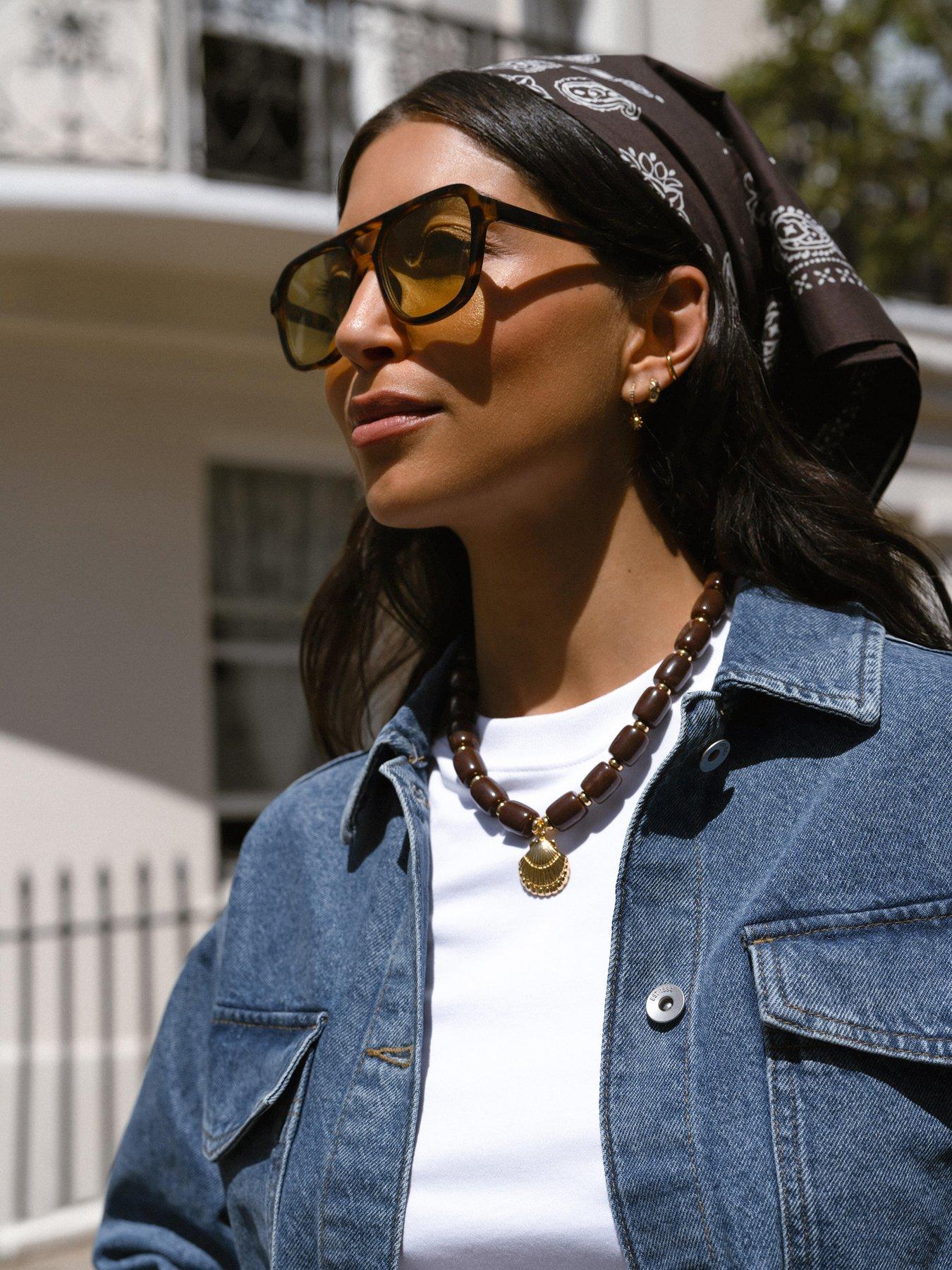 Image 5 of 7 of Orelia Statement Brown Bead Shell Drop Necklace
