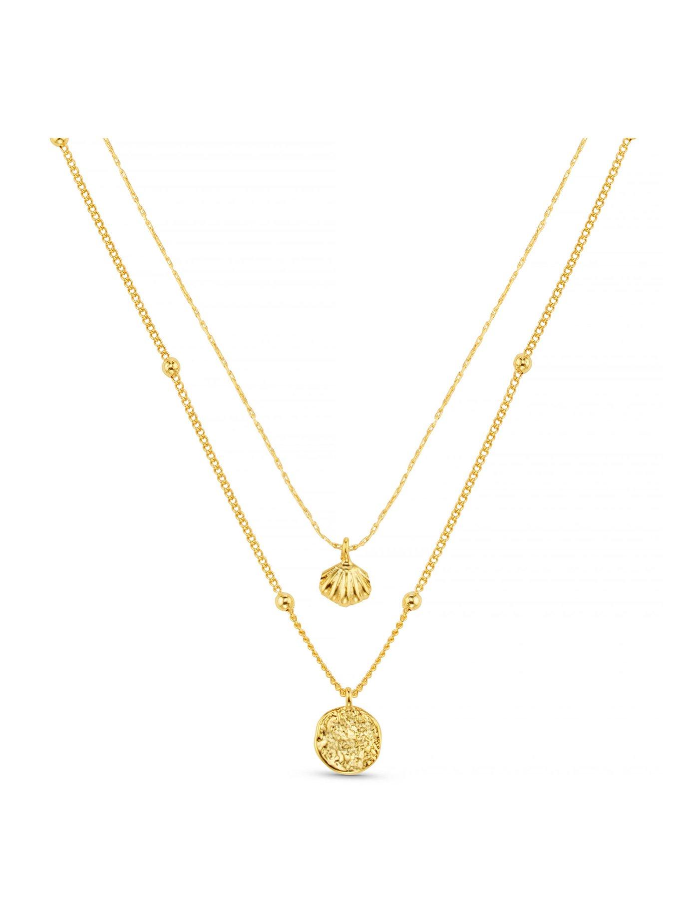 Image 1 of 4 of Orelia Mini Shell & Molten Coin 2-Row Necklace