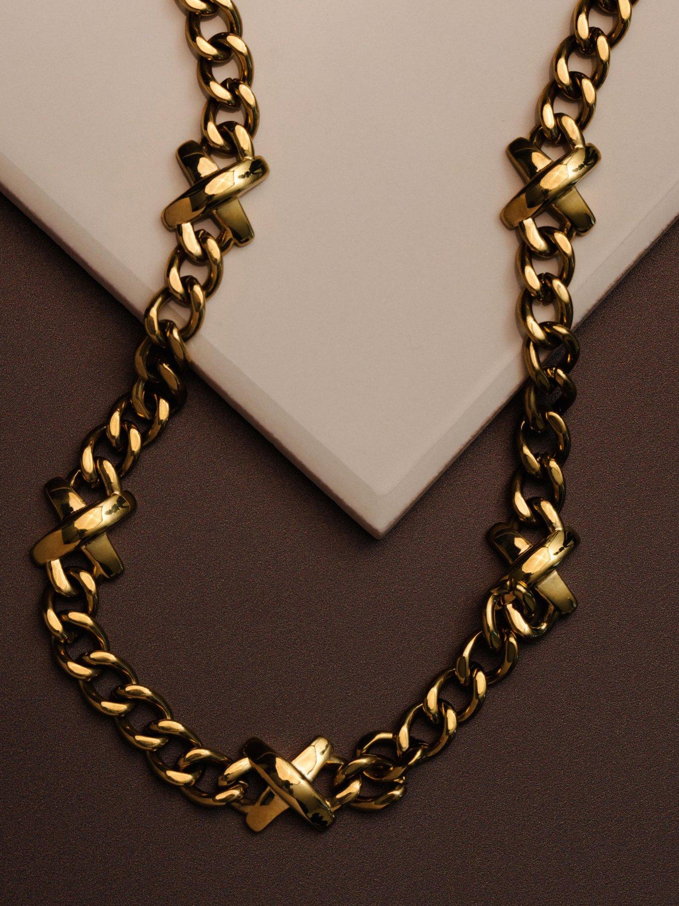 Image 3 of 3 of Orelia Luxe Waterproof Chunky Stationed Cross Necklace