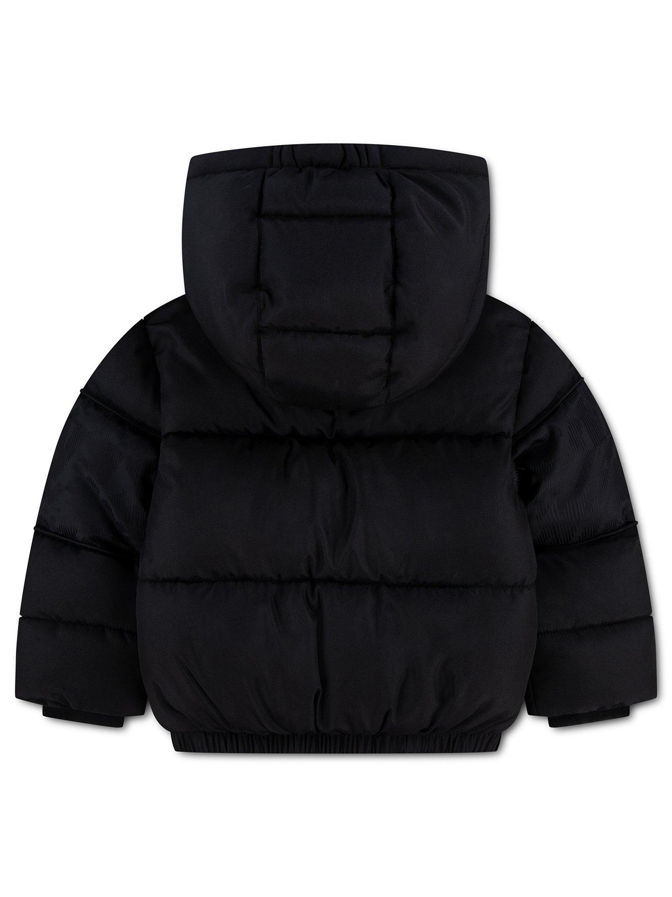 Image 2 of 3 of Nike Kids Logo Mixed Media Hooded Puffer Jacket - Black